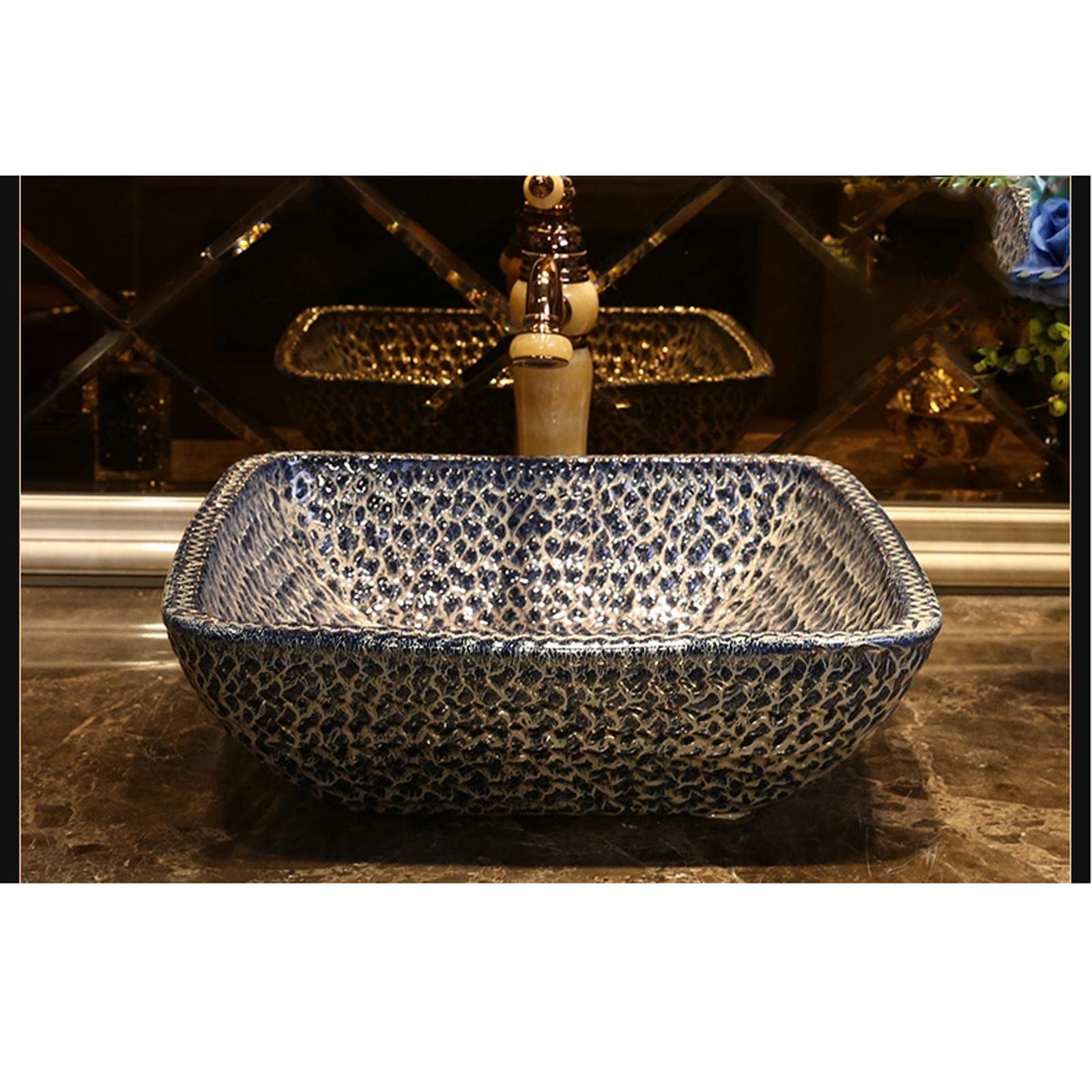 Umywalka wpuszczana do łazienki Retro Stone Bathern Sink Artystyczne zlew nad licznik kwadratowy porcelanowy blat miska zlewozmywak Umywalki łazienkowe(A)
