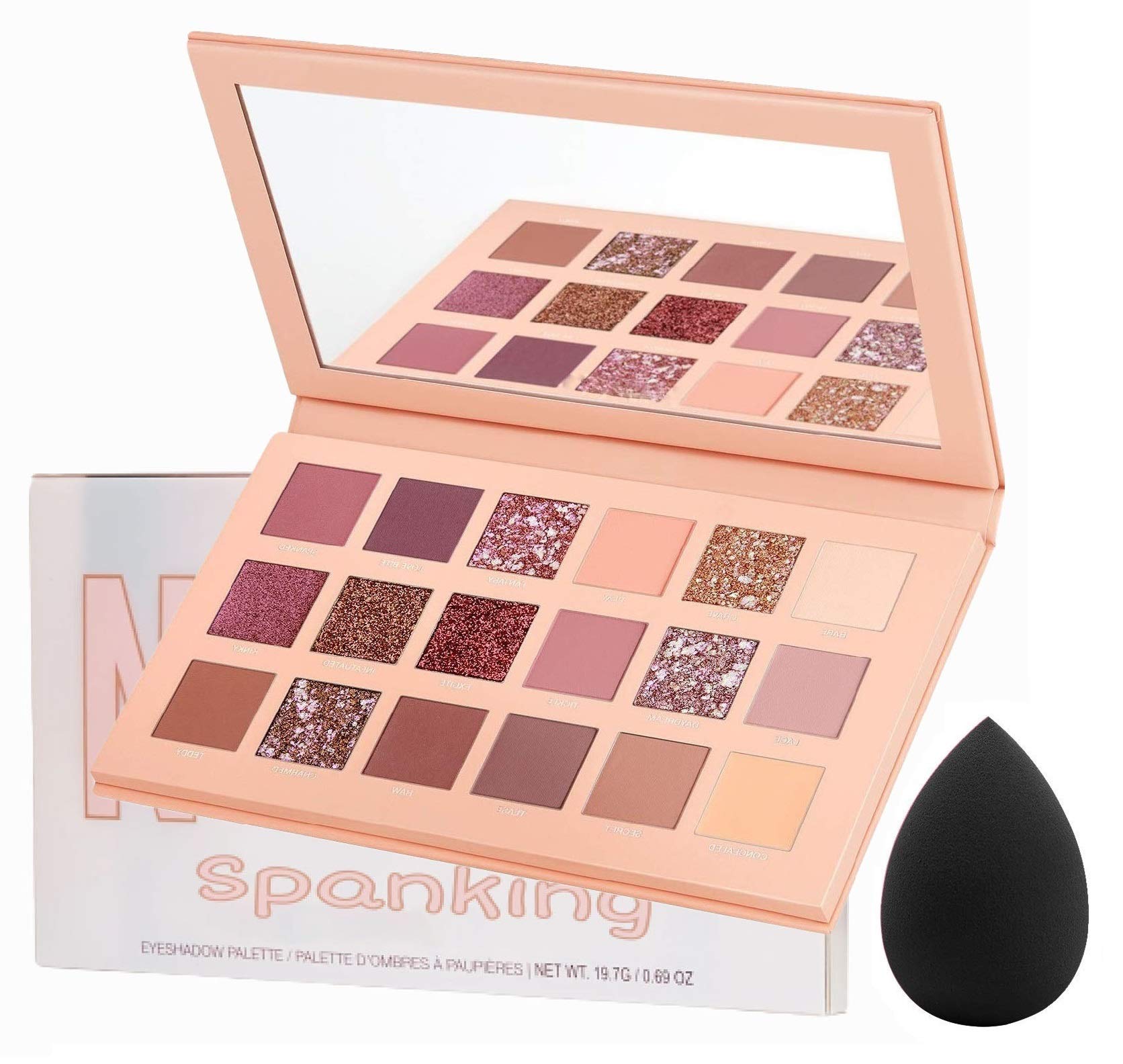 Nude 18 Shades Eyeshadow Palette With Beauty Sponge - Multicolor Metallic, Shimmery, Satin & Matte Finish