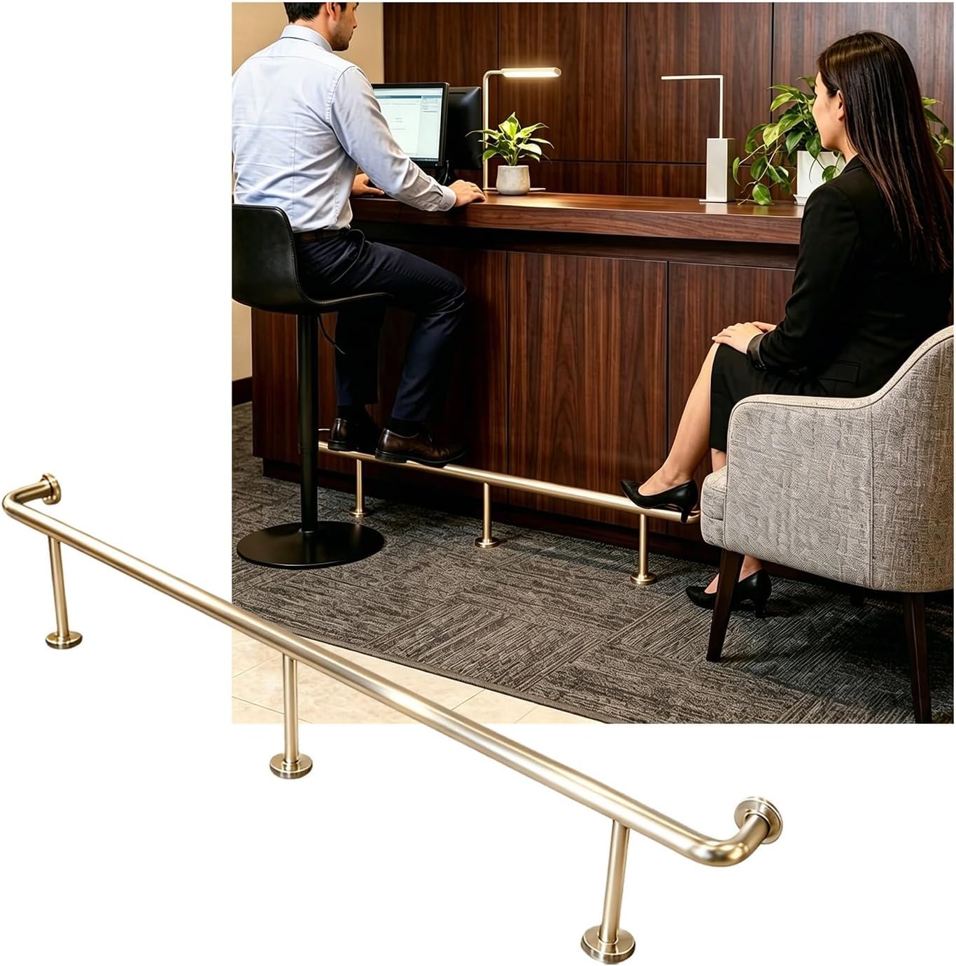 HGOuhK Bar Foot Rail Kit Bar Foot Rail Wall Mounted Kit Indoor Bars Feet Rails for Restaurant Kitchen Library(Champagne Gold,2.0M/6.56FT)