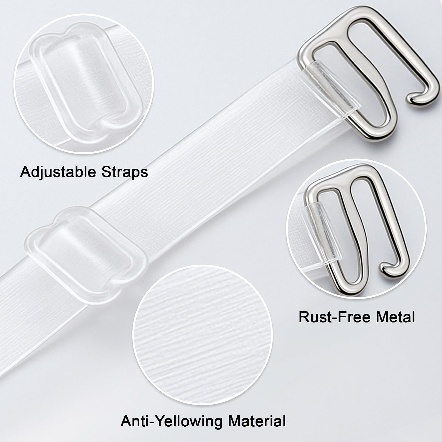 Fashion First Aid Replacement Bra Straps – Low-Stretch Clear Adjustable Bra Straps with Reinforced Hooks for Bra & Swimsuits