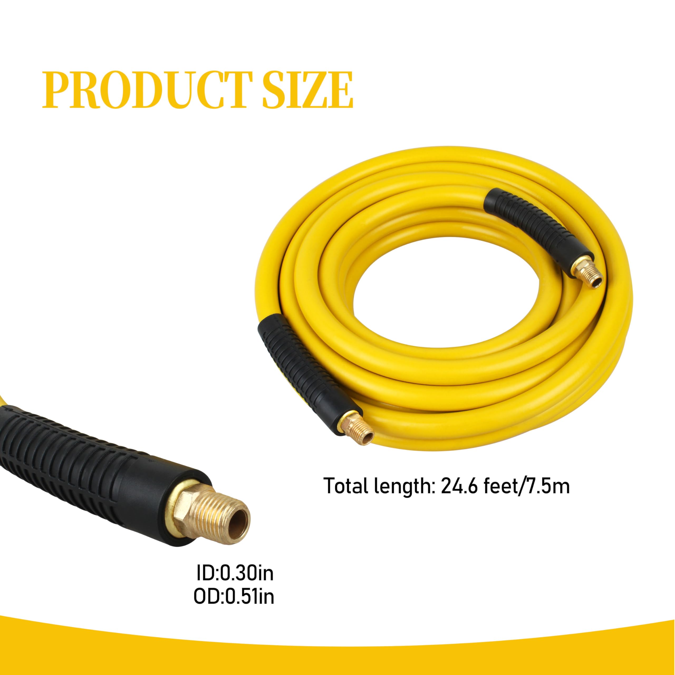 DXCM012-0200 Manguera de goma de 3/8 x 25 pies para compresor de aire DEWALT, amarillo