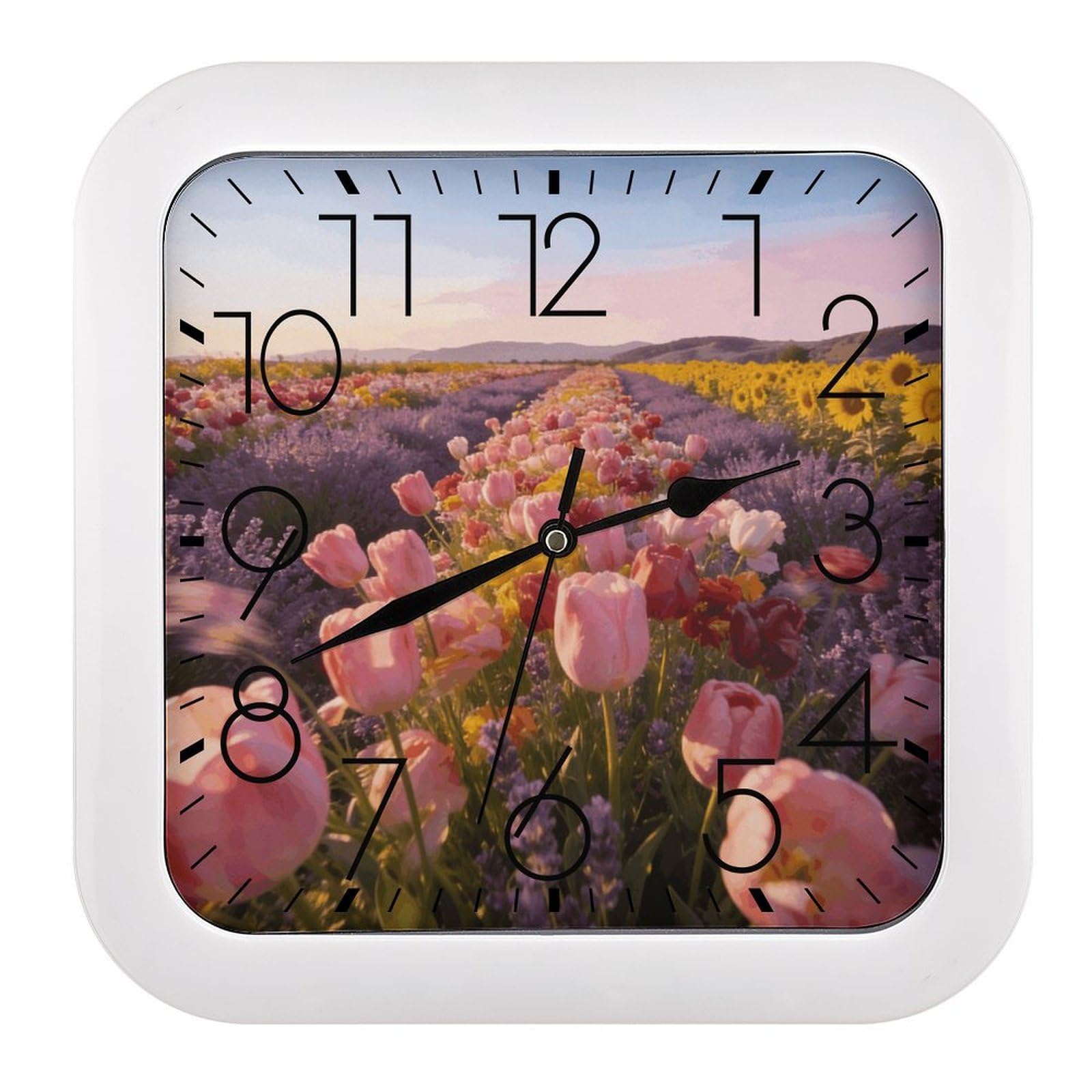 Fodpand Style The Ginger Lily Beneath The Windmill Wall Clock,Battery Operated Modern Retro Rounded Square Clock Clock For Bedroom Living Room Office Home Gym Porch Decor Indoor Outdoor 10.2 * 10.2In