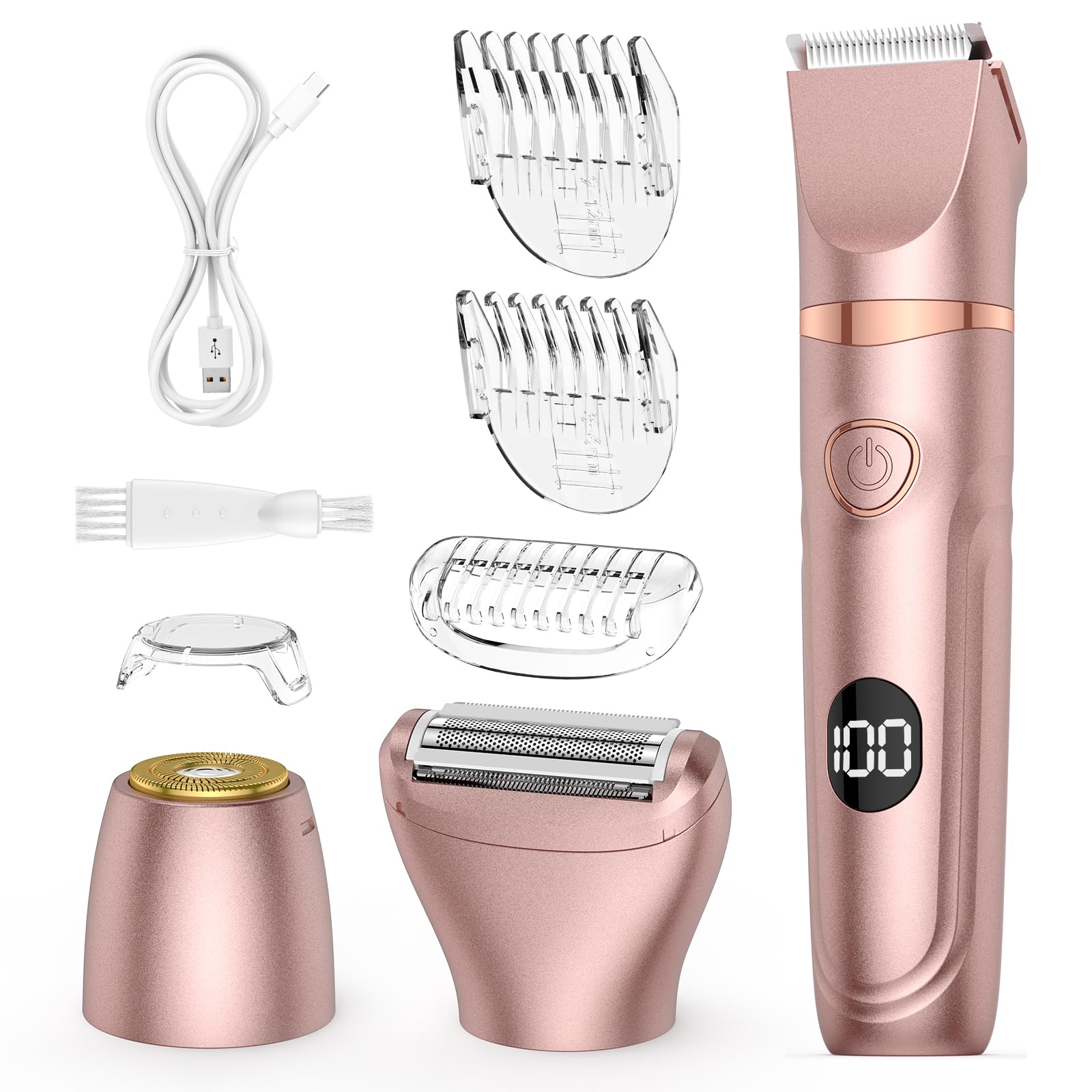 Lady Shaver für Frauen, 3-in-1-Bikini-Trimmer für Frauen zur Nass- und Trockenanwendung, elektrischer schmerzfreier Rasierer für Beine, Körper, empfindliche Haut