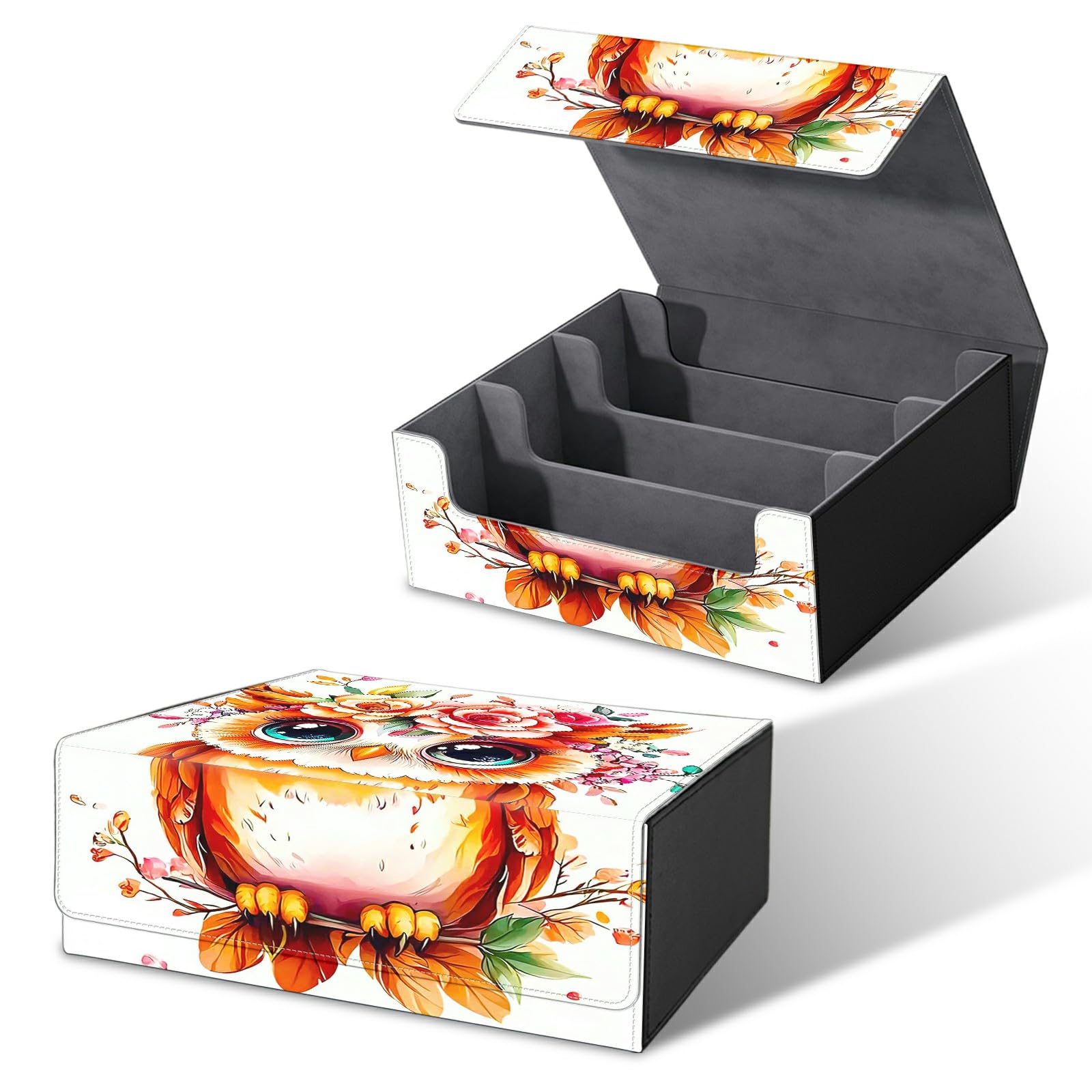 RWUTYTIUL Card Deck Box for MTG, Cards Storage Box Fits 120+ Sleeved, Leather Big Size Strong Magnetic Closing Case for Board Games Magic TCG CCG Baseball Collection Women Man, Flower Baby Eagle