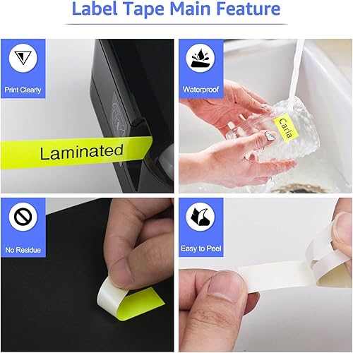 Miniatura 3 de Paquete de 10 cintas adhesivas TZe-C51 de 0.945 in 0.94 pulgadas compatibles con Brother P-Touch, texto negro sobre laminado fluorescente amarillo,