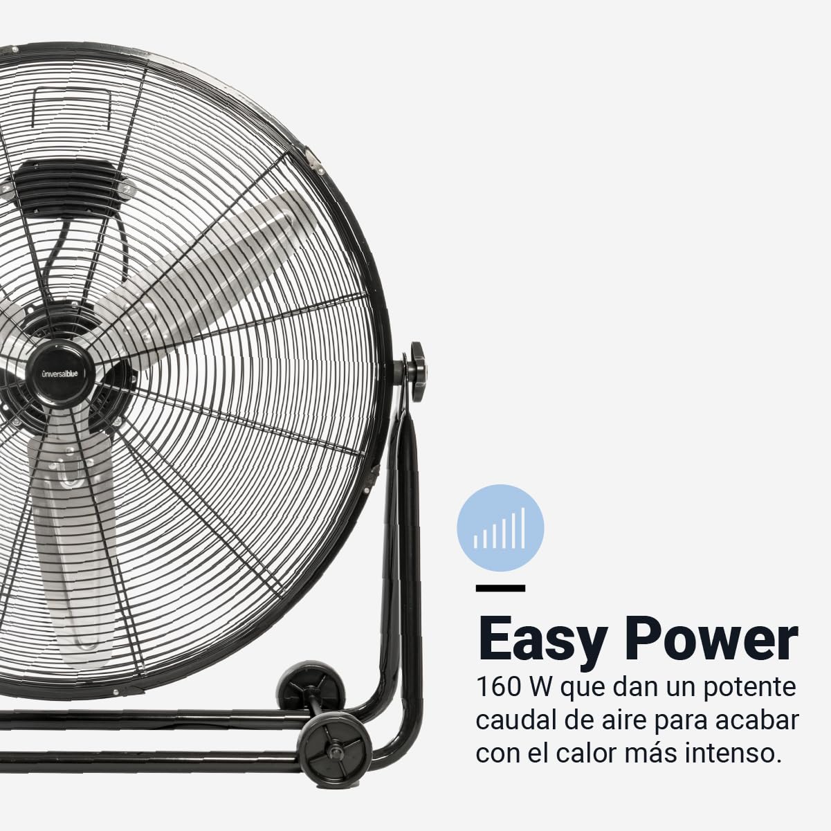 UNIVERSALBLUE Ventilador Industrial de Suelo | Begro | 61 cm de Diámetro | 3 Aspas de Aluminio | Potente 160W | Cabezal Ajustable | 3 Velocidades | Estilo Vintage - Industrial