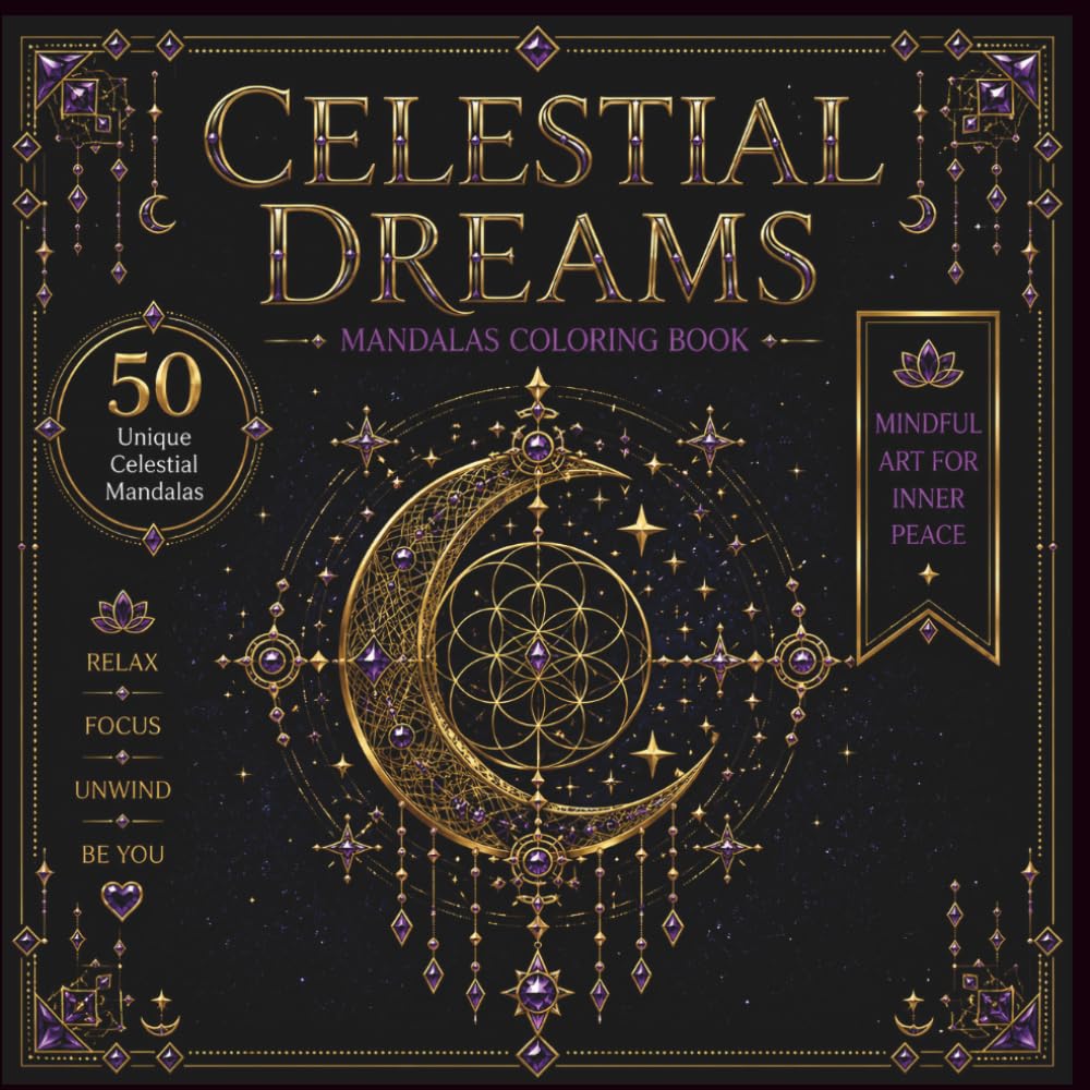 Celestial Mandala Coloring Book for Adults Celestial Dreams: 50 Unique Celestial Mandalas Featuring Sacred Geometry, Lunar Symbols, Constellations and ... Patterns (The Enchanted Mandala Collection)