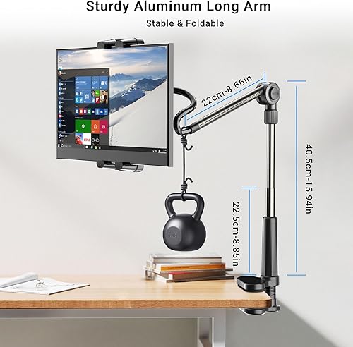 Miniatura 5 de Soporte plegable para tablet de escritorio para iPad Monitor portátil de 4.7 a 15.6 pulgadas, soporte de brazo largo de cuello de cisne, trípode de