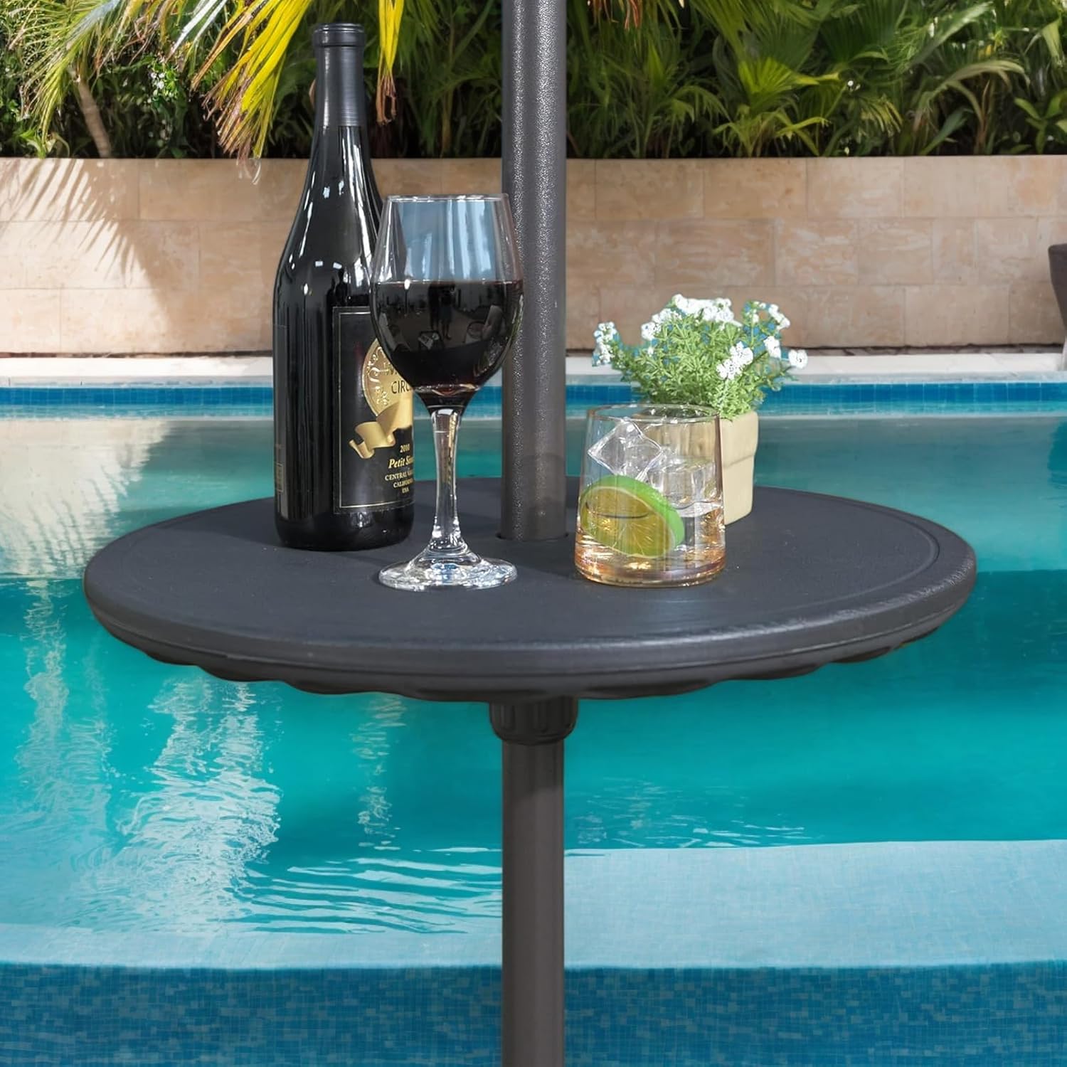 Photo 1 of Outdoor Adjustable Umbrella Table Tray – 20” Round Umbrella Table Top with Hole, Portable Lightweight Patio Umbrella Table for picnics, Camping and Poolside