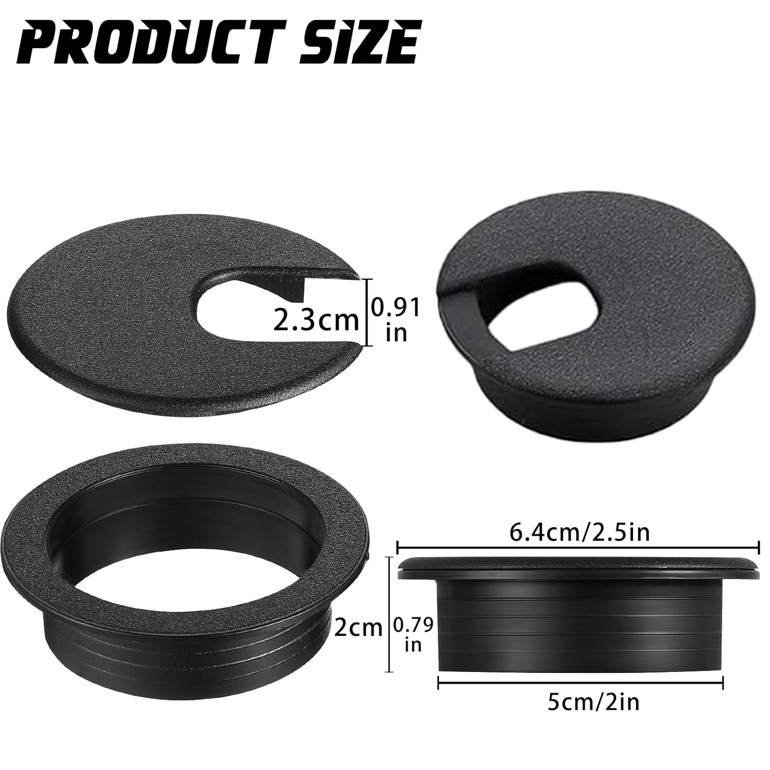 120 Pack Desk Grommet 2 Inch, Plastic Cable Grommet Hole Cover for Cables Organizer, Office PC Computer Desk Cord Management (Black)