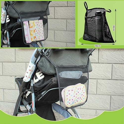 Miniatura 5 de Alovexiong Paquete de 2 bolsas portátiles universales multifuncionales para colgar cochecito de bebé, bolsa de red organizadora de malla para