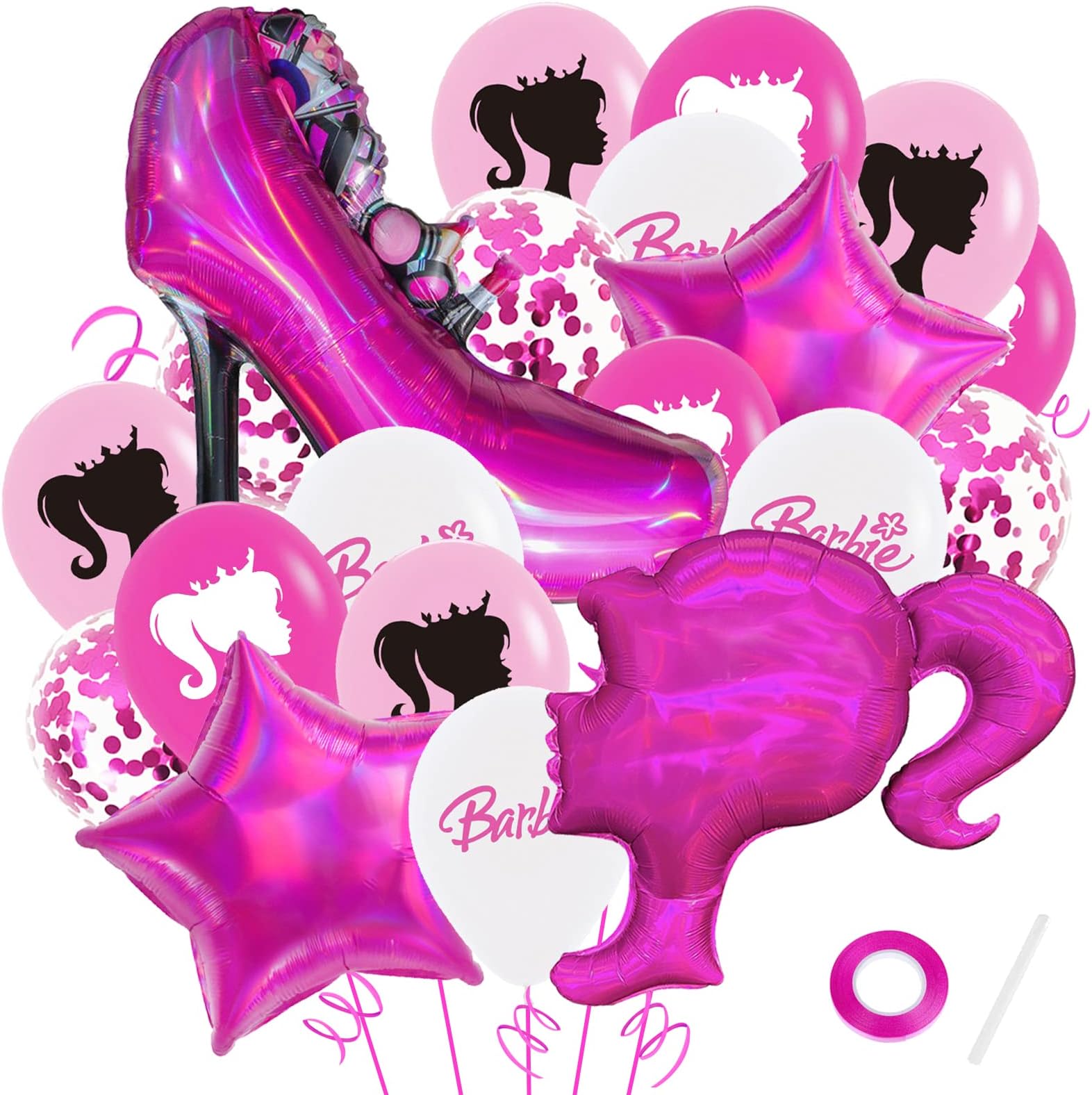20 PCS Pink Girl Party Balloons,Hot Pink Party Decorations,Girl Cartoon Style Birthday Helium Balloons,High Heels Party Supplies,Makeup Theme Party Decoration Set for Makeup Party