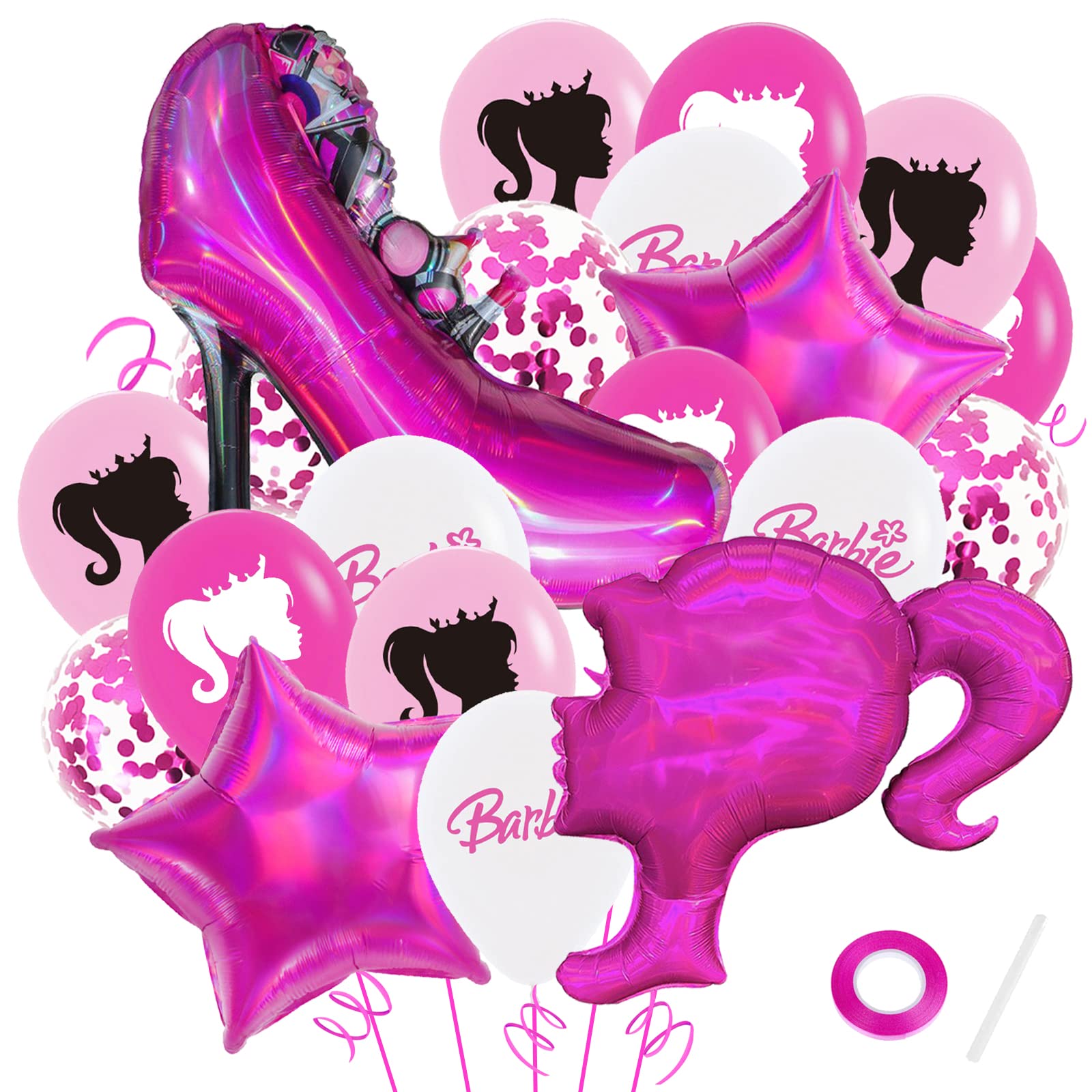 20 PCS Pink Girl Party Balloons,Hot Pink Party Decorations,Girl Cartoon Style Birthday Helium Balloons,High Heels Party Supplies,Makeup Theme Party Decoration Set for Makeup Party