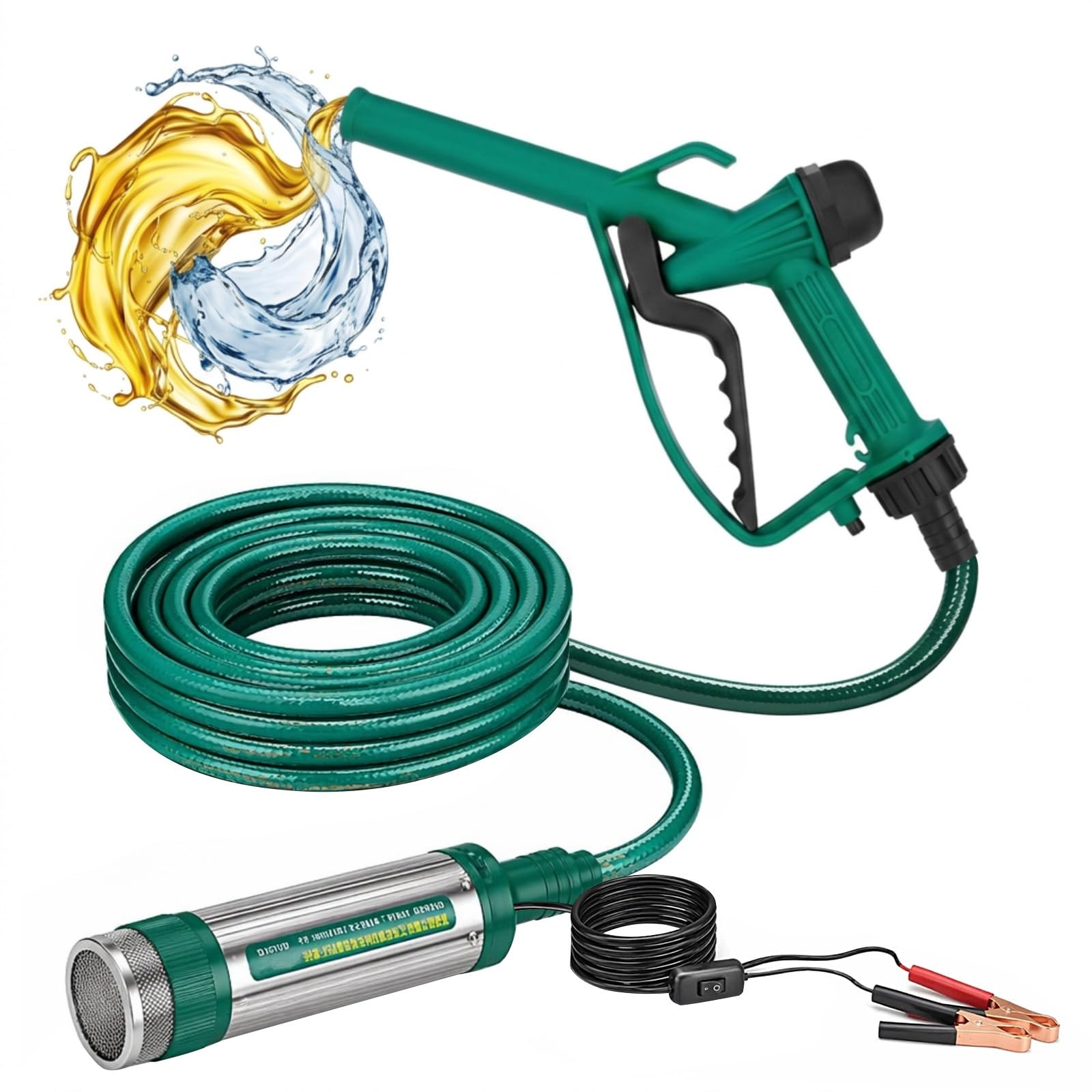 Dieselpumpe 12V 30L/min, Selbstansaugende Heizölpumpe, Kraftstoffpumpe mit 5m Schlauch und Zapfpistole, Elektrisch Ölpumpe Fördert Diesel, Kerosin und Wasser für LKW Boot Traktoren Bagger