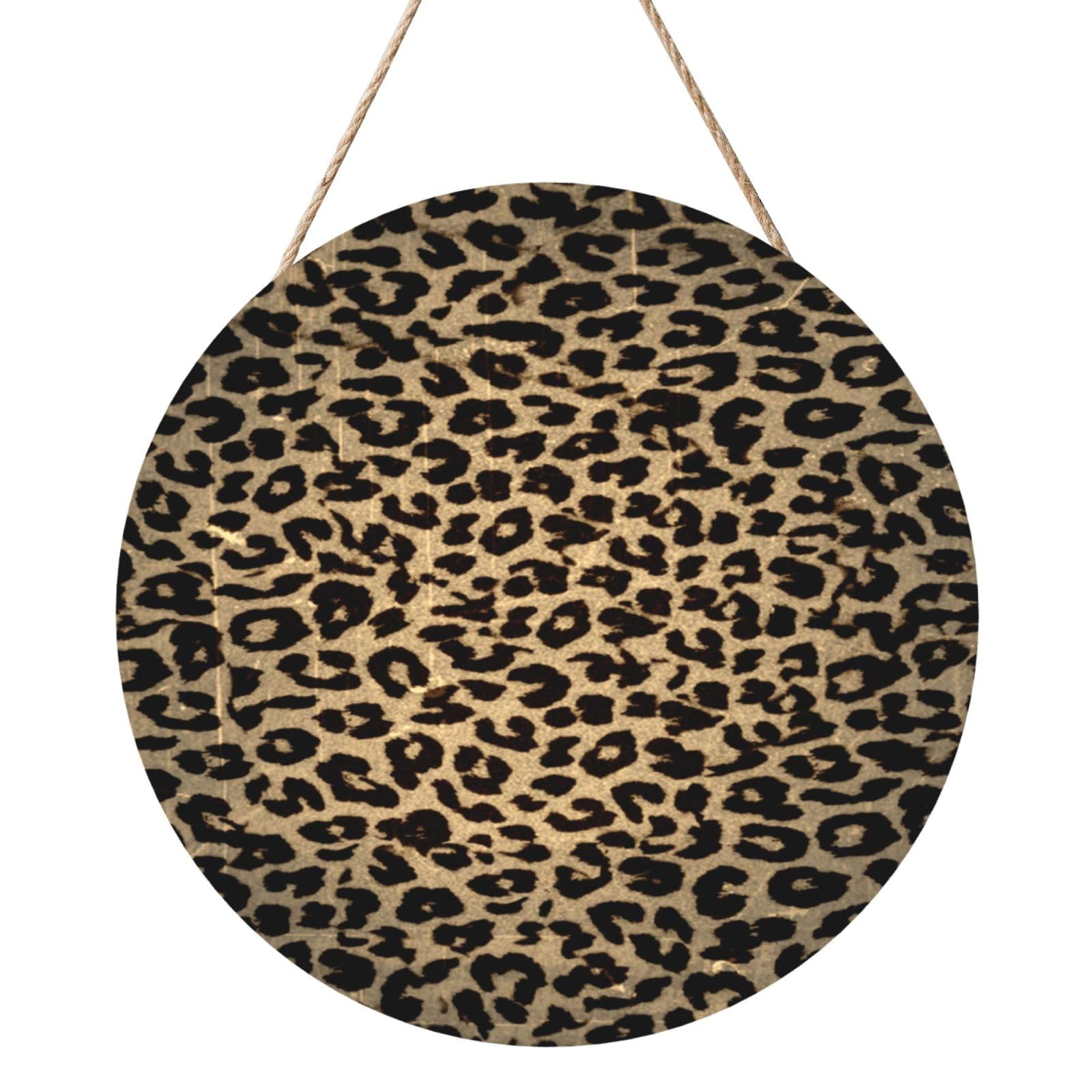InOmak Vintage Leopard Print Skin Fur, Round Wood Panel Painting 12 in, Wall Hanging Painting For Home