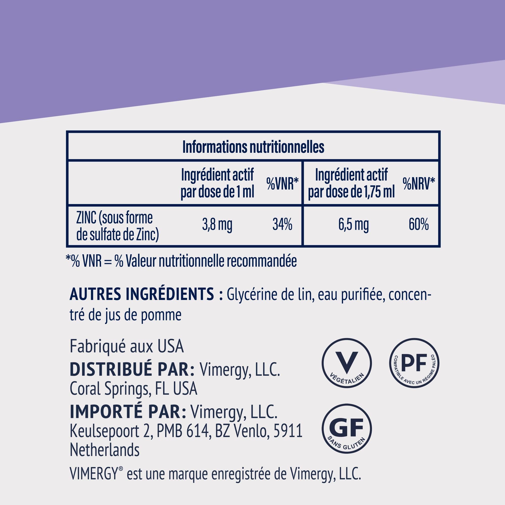 Vimergy Kids Zinc - Gouttes de Zinc pour Enfant - Soutient les Fonctions Cérébrales, la Croissance Physique et la Fonction Cellulaire -Sans Sucre, Colorants, Gluten ni Arômes - Végétalien (55 ml)