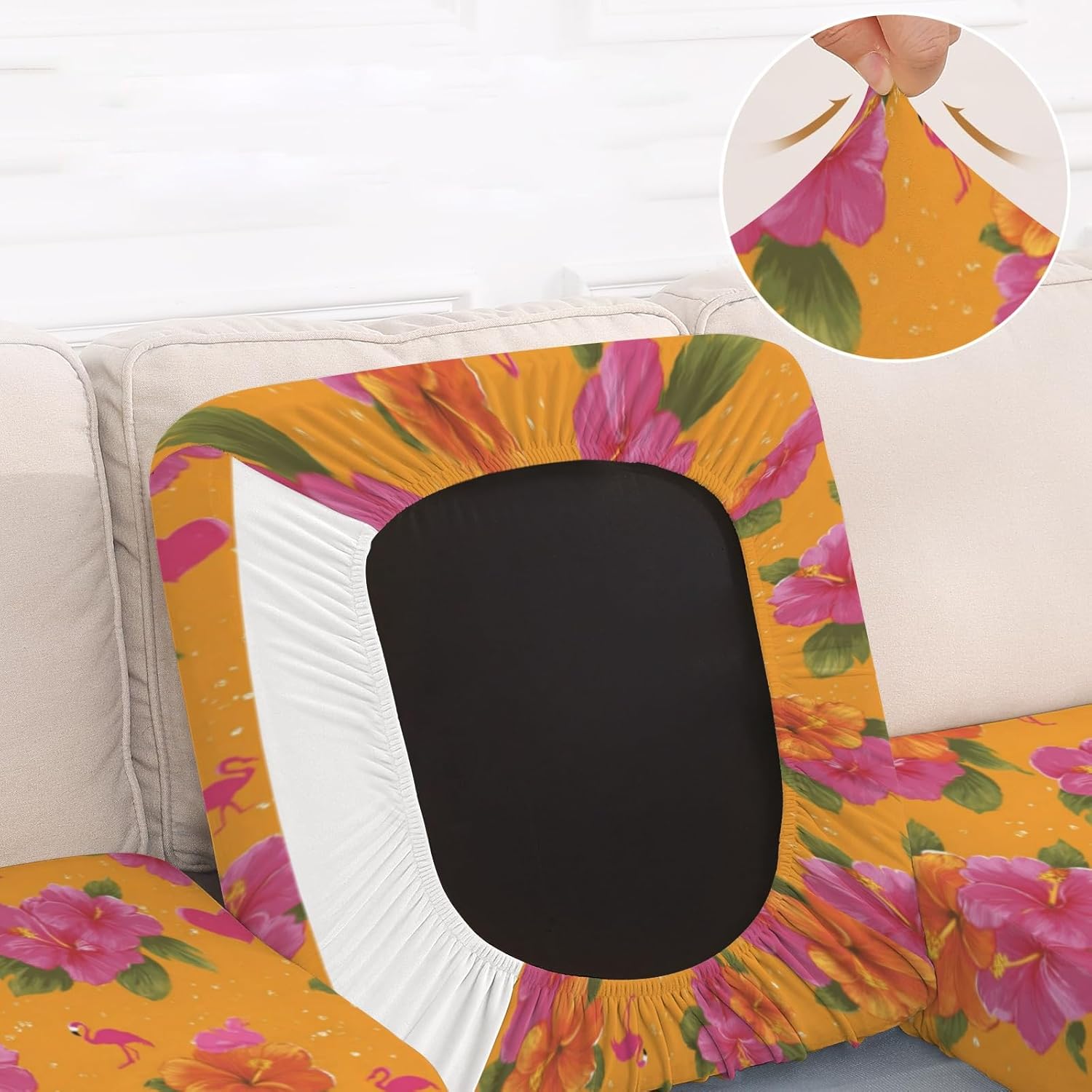 Pink Tropic Motif Loveseat Covers Couch Covers for 2 Cushion Couch, 2-Piece Stretch Sofa Slipcovers Anti-Slip Washable Furniture Protectors for Dogs Pets