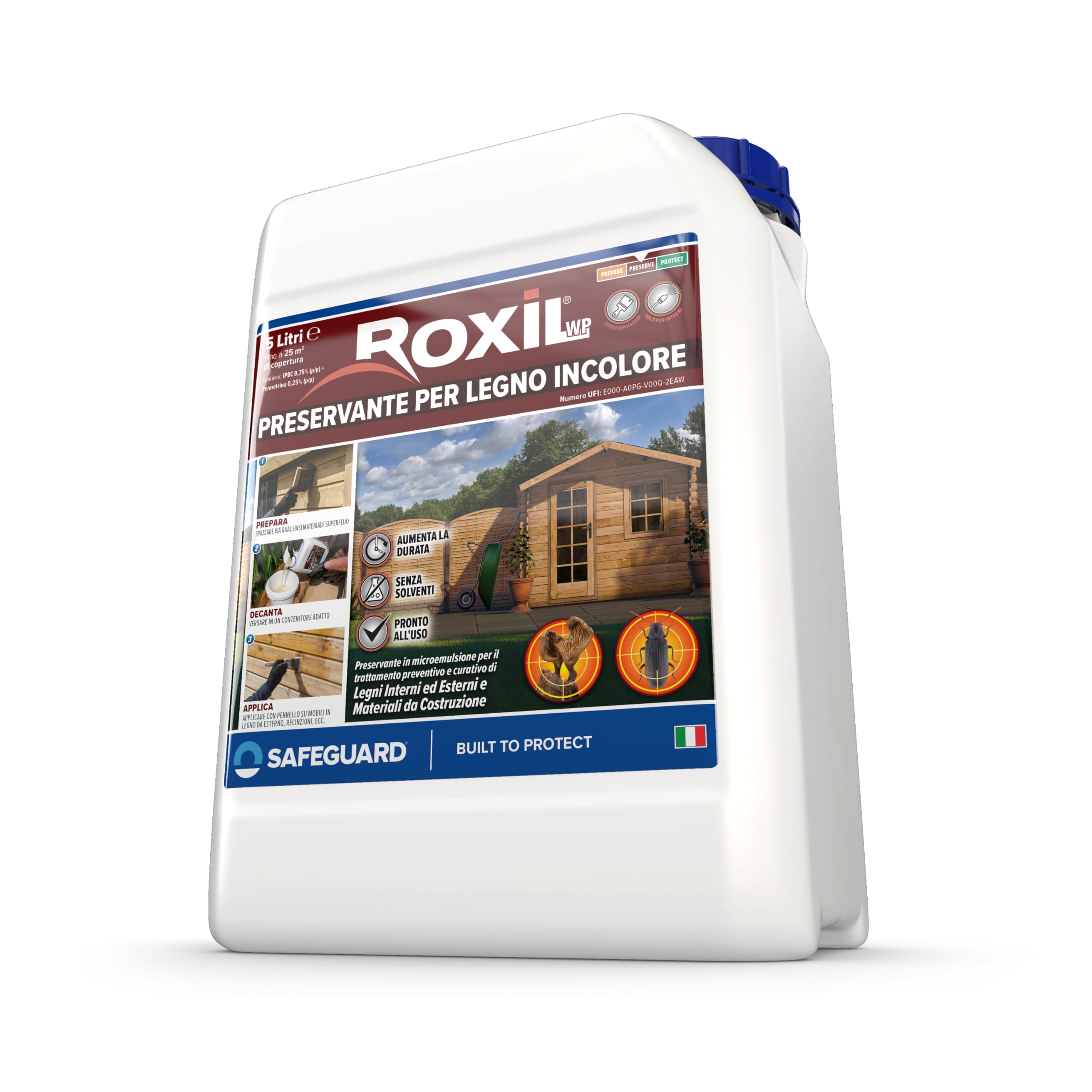 Roxil Preservante per Legno Incolore 5 Litri Protezione Contro Funghi e Insetti Xilofagi