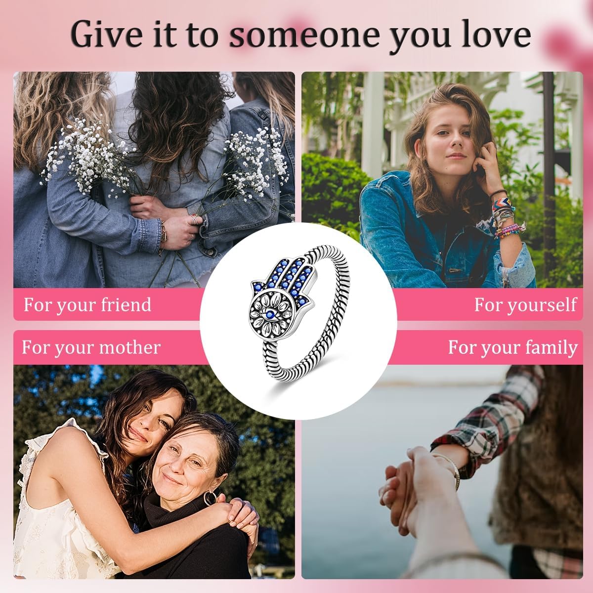 Hapour 925 Sterling Silver Ring for Women, Hamsa Evil Eye Ring with CZ Stones Hand of Fatima Eternity Rings Unique Statement Band Size 6-9 - Image 6