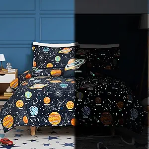 Glow in The Dark Kids Comforter Set Full Size for Boys Girls Teen, Space Bedding Set 1 Comforter, 1 Decor Pillow, 2 Pillow Shams
