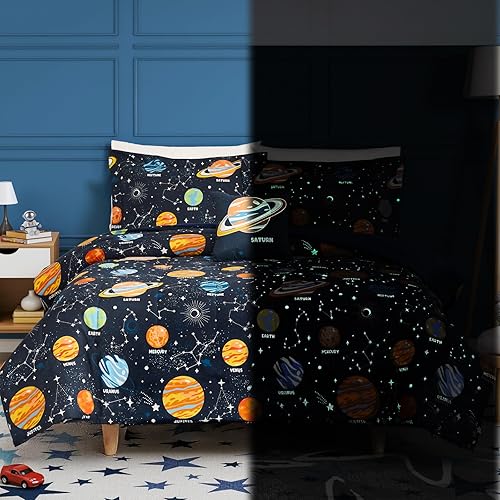 Glow in The Dark Kids Comforter Set Full Size for Boys Teen, Space Bedding Set 1 Comforter, 1 Decor Pillow, 2 Pillow Shams