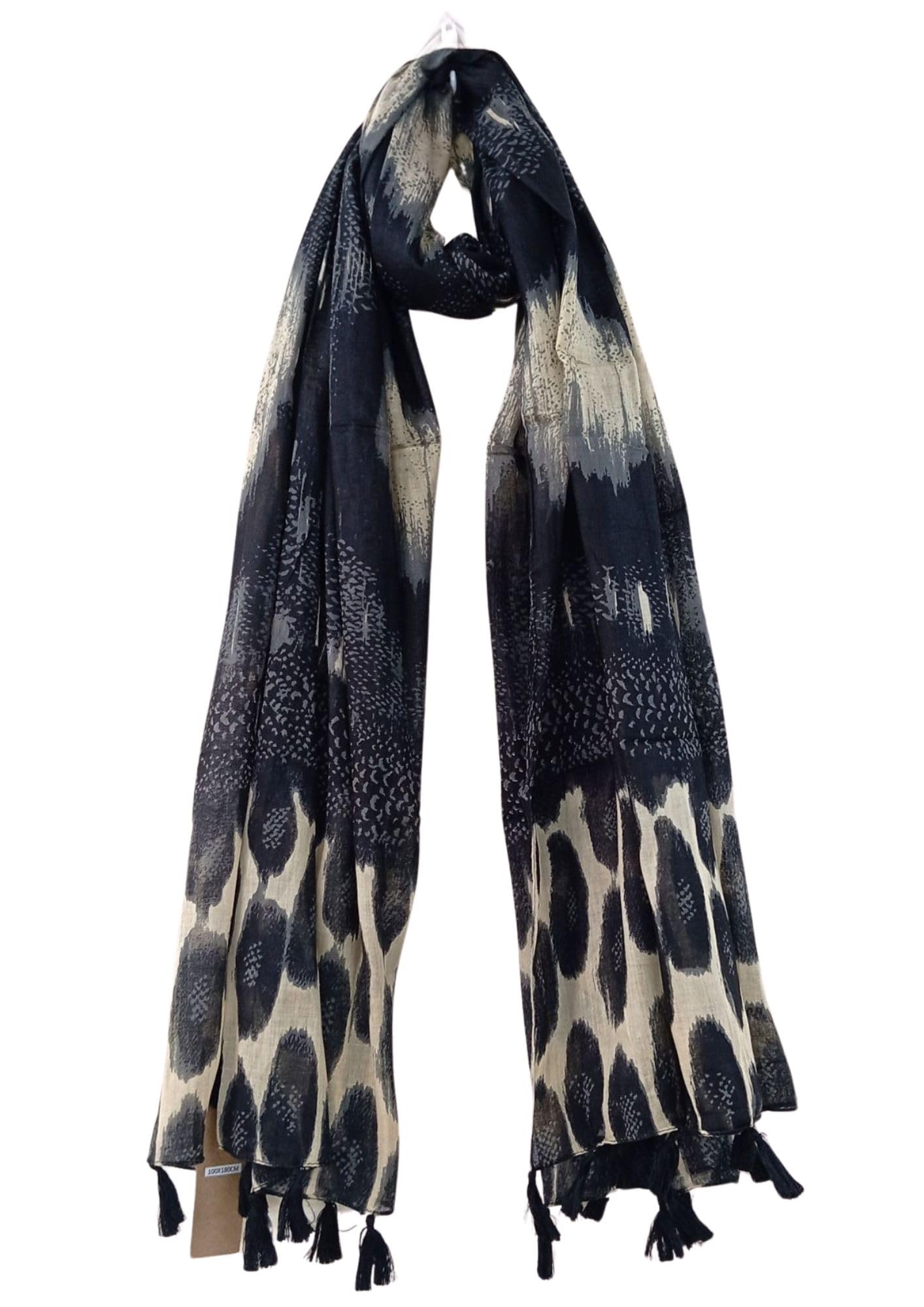 Cotton Animal Printed Women's Scarf, Stoles With Tassels, (Black Color), 100cm X 180cm-image-26