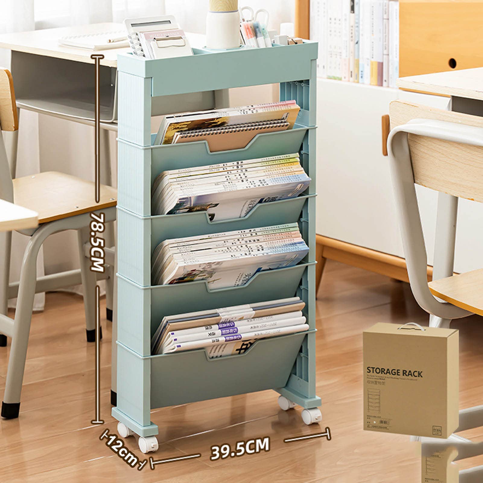 Carritos de libros de 5 niveles, estantería móvil organizador de archivos con ruedas, carrito organizador, carrito de guardería, carrito de almacenamiento, carritos de utilidad rodantes, carritos para
