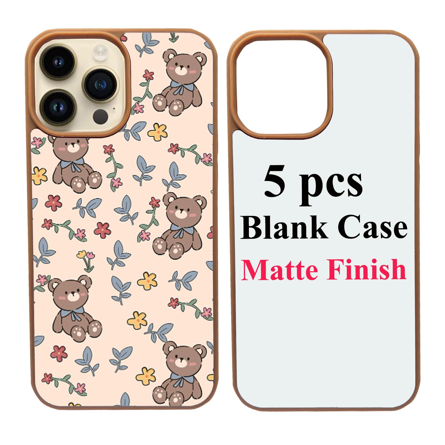 JUSTRY 5 Sets Sublimation Blanks Phone Case Bulk Covers Compatible with iPhone 13 Pro Max,6.7-Inch, 2 in 1 2D DIY Clear Case Soft Rubber Cover+Inserts Matte,Easy to Sublimate Customized Sub