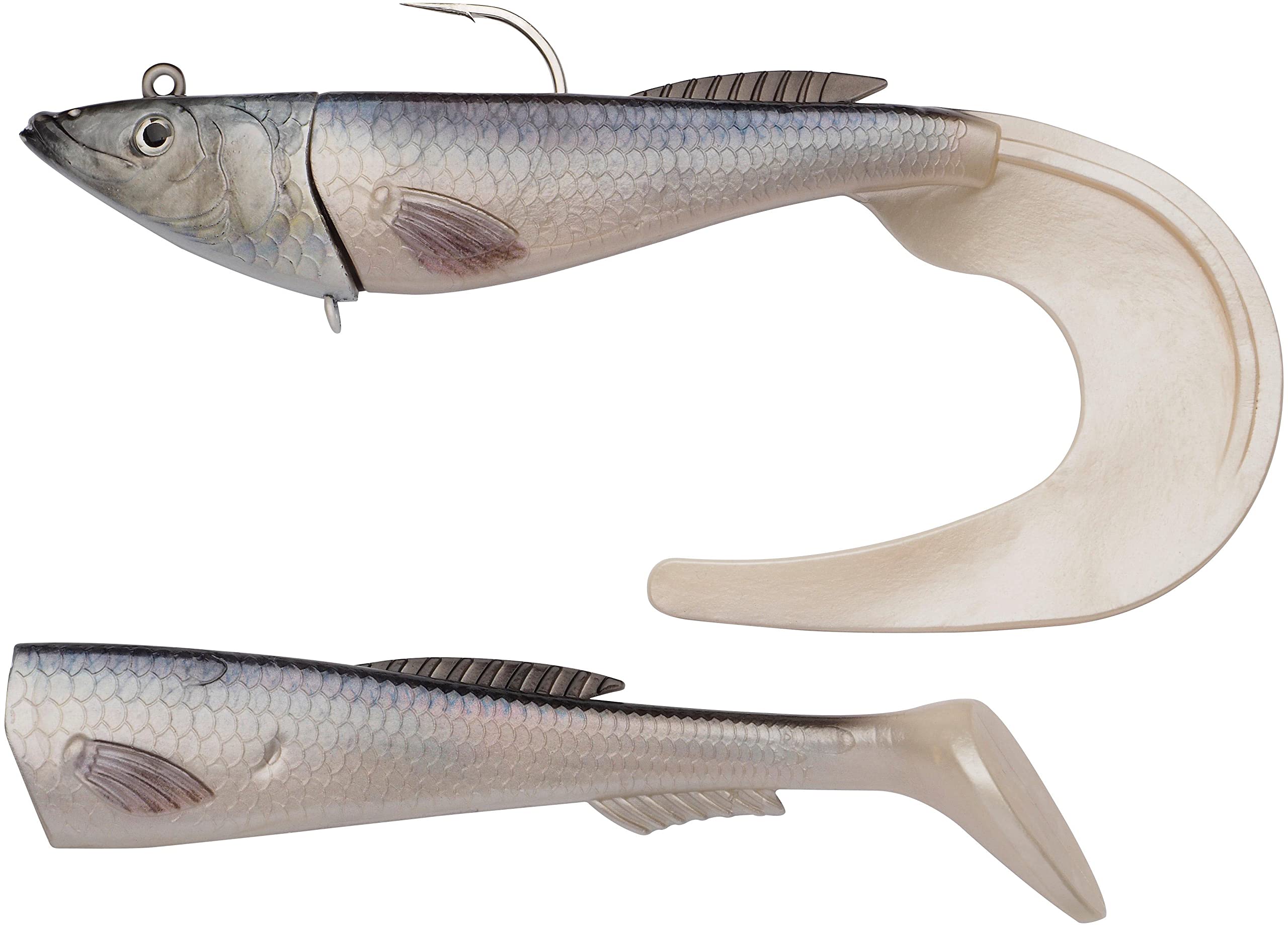 Berkley PowerBait Power Herring - Large Saltwater Soft Bait Fishing Lure for Big Cod, Halibut, Coalfish & Ling - Paddle Tail & Curl Tail Supplied