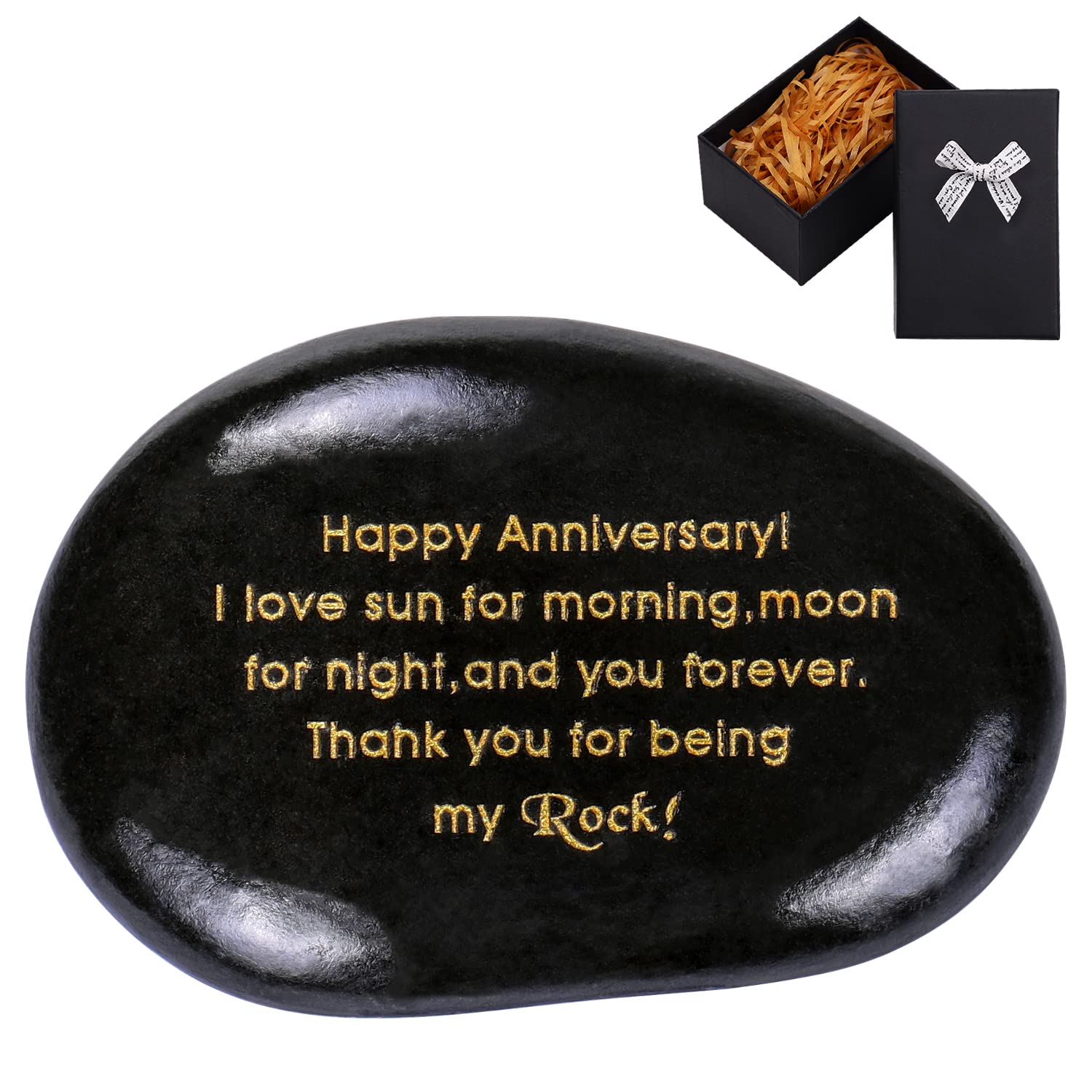 Gift for Anniversary, Engraved Rock-I Love Sun for moring, Moon for Night, and You Forever-Romantic Couple Gift for Men or Women for Wift Husband, Keepsake Rock for Lover