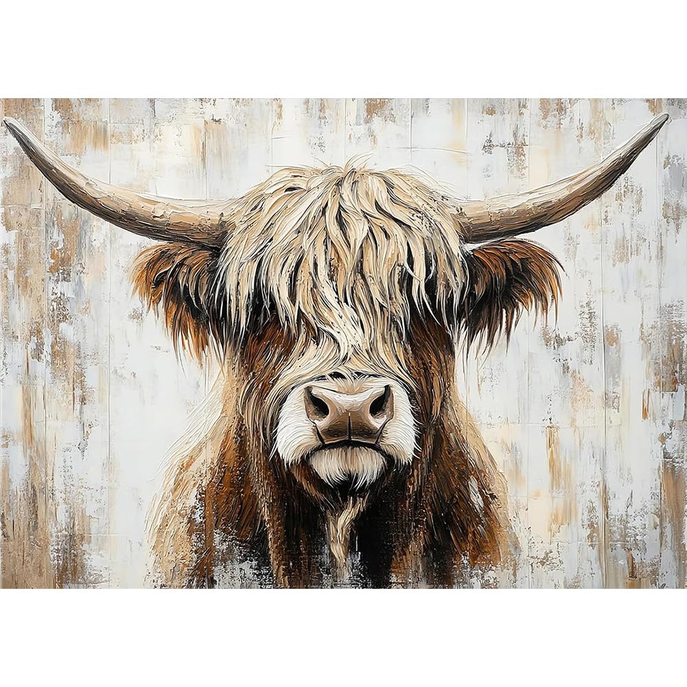 DIADAY Highland Cow Diamond Painting Kits for Adults, 5D Cow Diamond Art Kits, DIY Round Full Drill Animal Diamond Dot Painting Gem Crafts Home Wall Decor Gift 40x30cm (16x12 Inch)