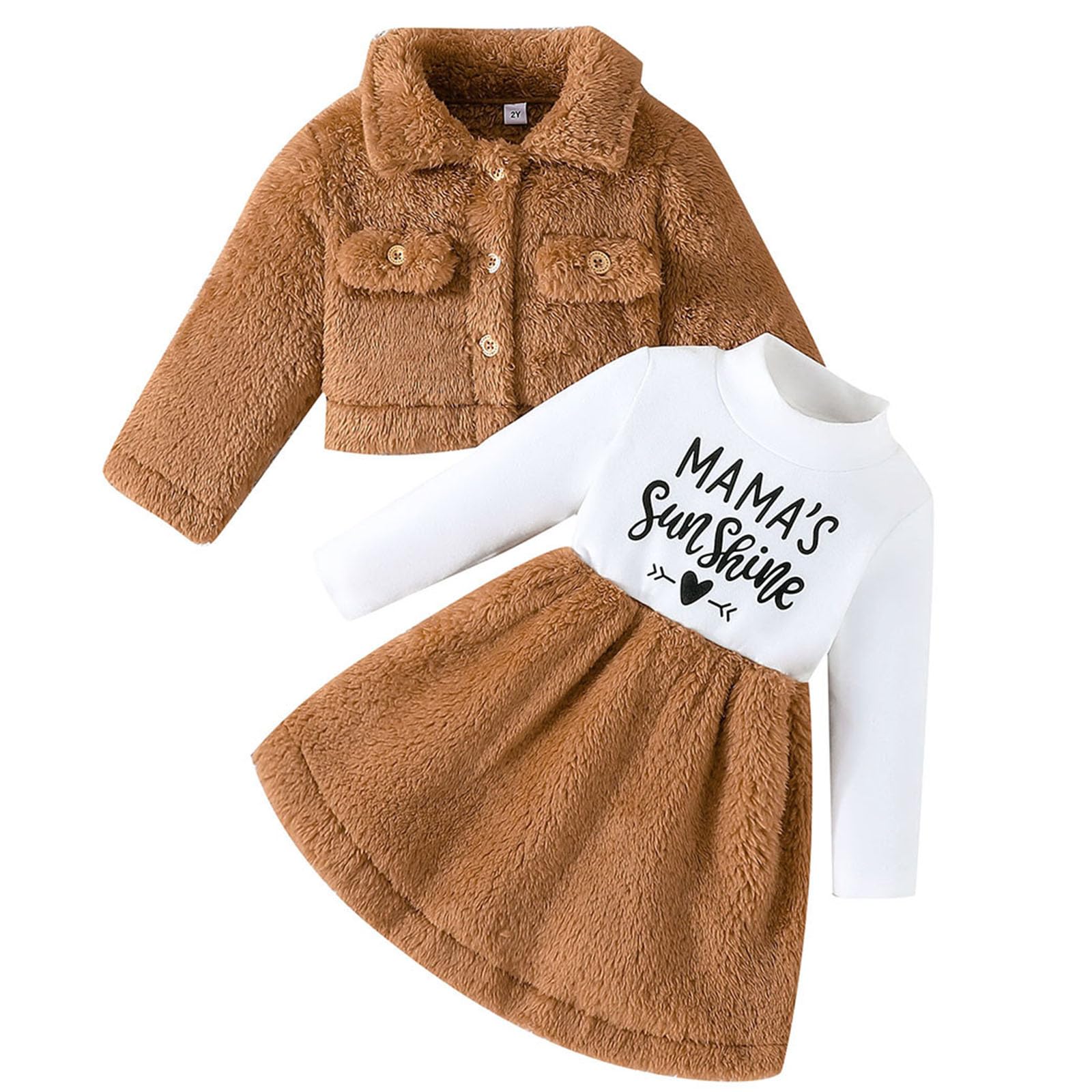 Yoolhamy 2PCS Baby Mädchen Winterkleid und Samt Strickjacke Sets Kleinkind Langarm verdickt Plüsch Mantel Kleider Outfit