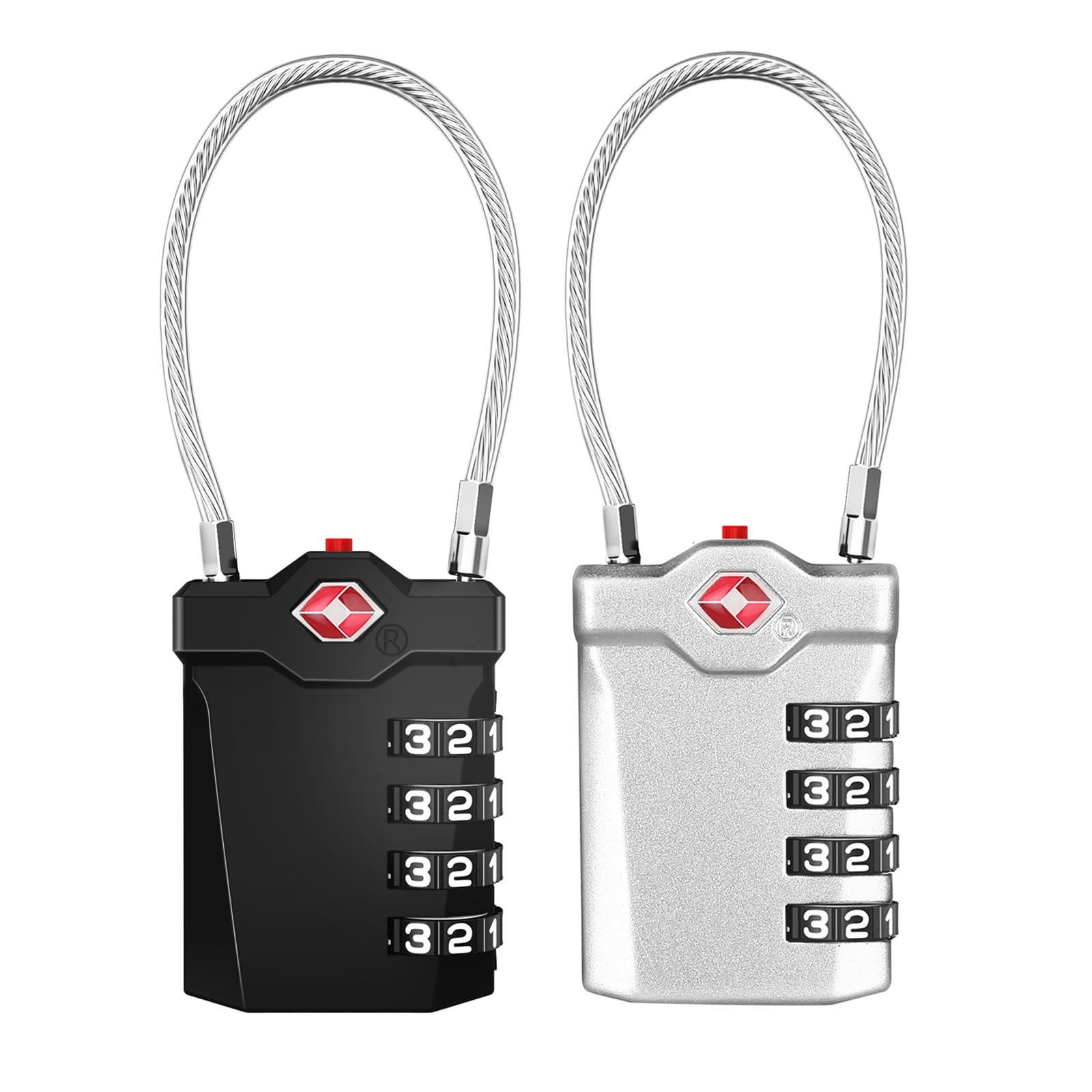 Zhege 2 Pack,Black&Silver Suitcase Padlocks, Tsa Approved Luggage Locks With Open Indicator, 5.5In Flexible Cable, 4 Digit Combination Padlock For Gym Locker, Briefcase, Backpack, Laptop Bag (Black & Silver, 2 Packs)