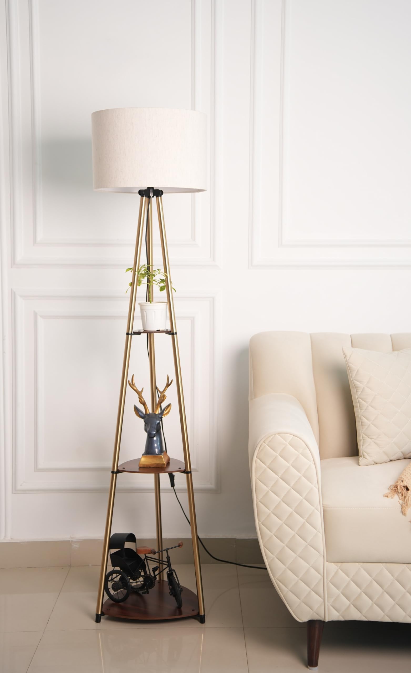 Divine Trends Brass Floor Lamp - 3 Shelves, 5 Feet Tall -2