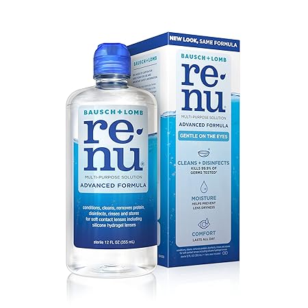 Bausch & Lomb ReNu Advanced Triple Disinfect Formula Multi-Purpose Eye Contact Lens Solution 12 Flui, Clear, 355 ml