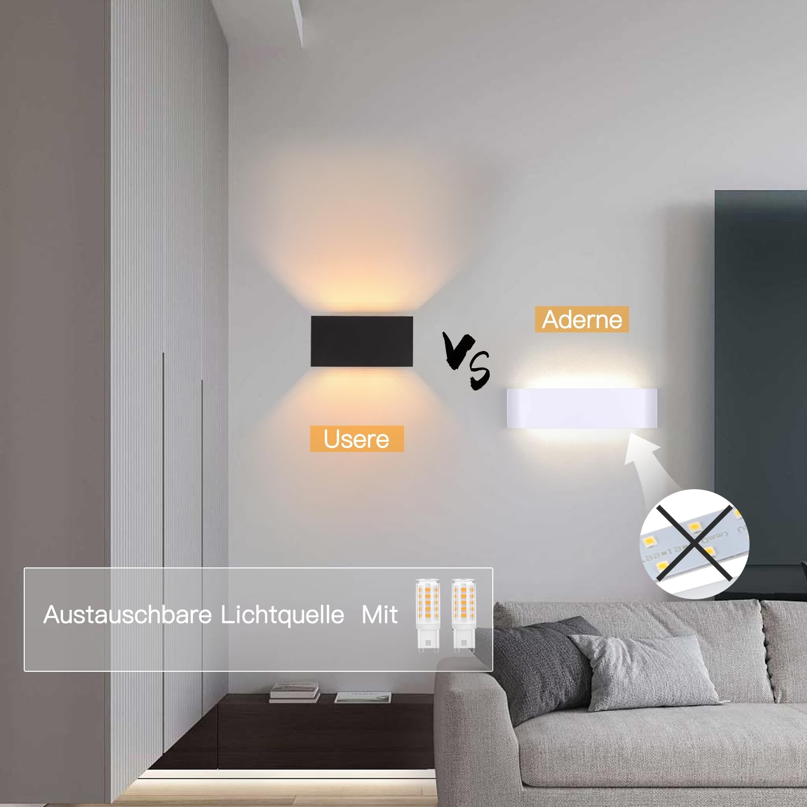 Homefire Lot de 4 appliques murales extérieures LED - Lampe murale extérieure noire, étanche IP65, projecteur mural moderne 3W, lumière blanche chaude réglable G9, pour jardin, terrasse, couloir