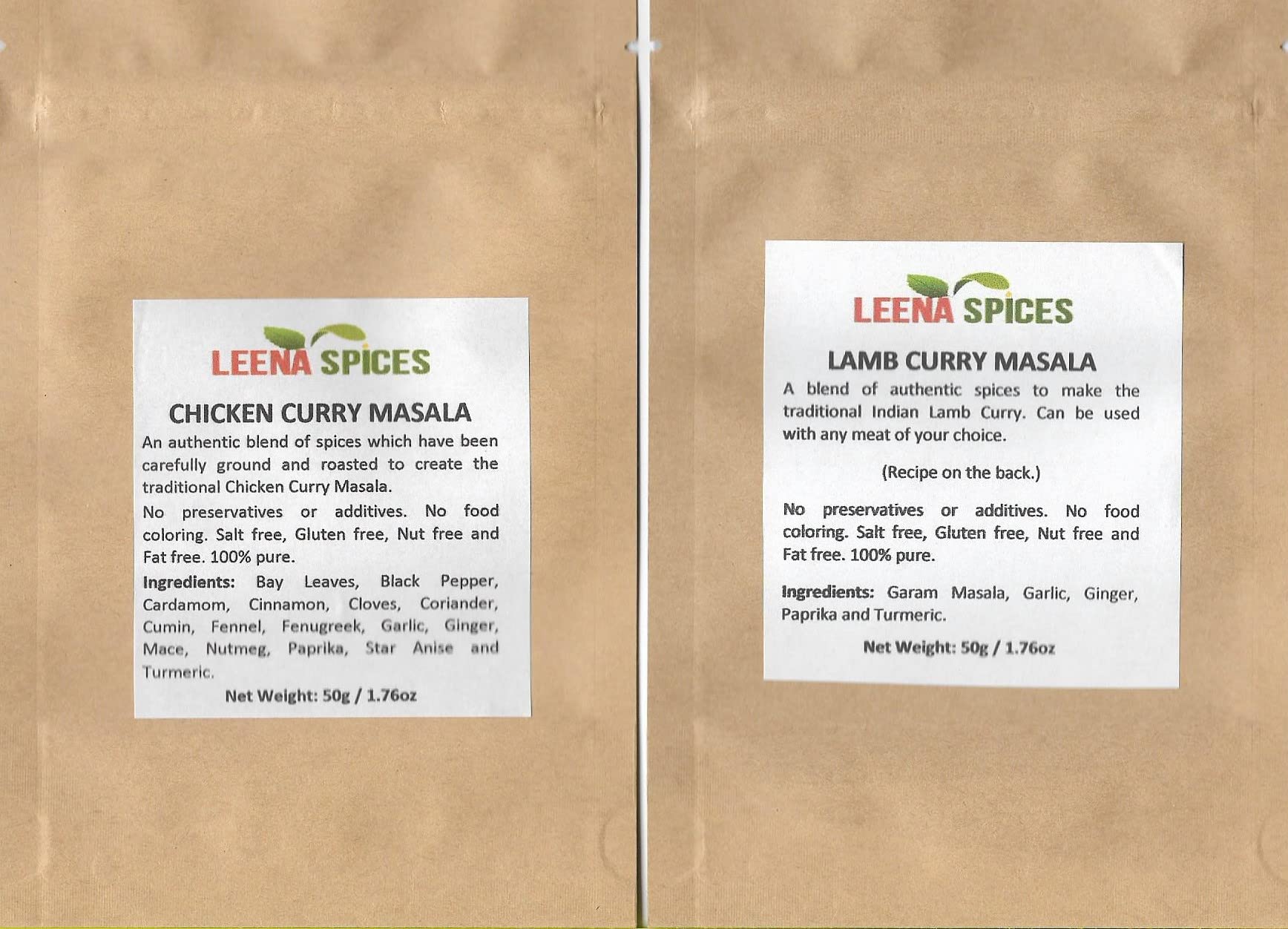 Leena SpicesChicken And Lamb Curry Masala Powder – Gluten Free Spice Seasoning Blend – No Color Or Salt Mix –Prime Quality With Spicy Taste – Includes Indian Recipe Dish.