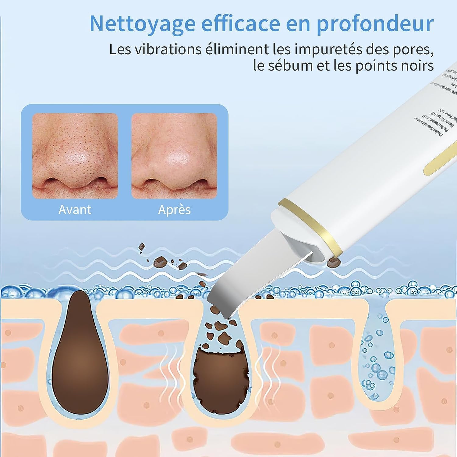 GUGUG Épurateur de Peau, Ultrasonique Épurateur Visage Skin Scrubber avec 4 Modes Appareils de Tonification pour le Visage et Point Noirs, Soins pour le Visage, USB Rechargeable