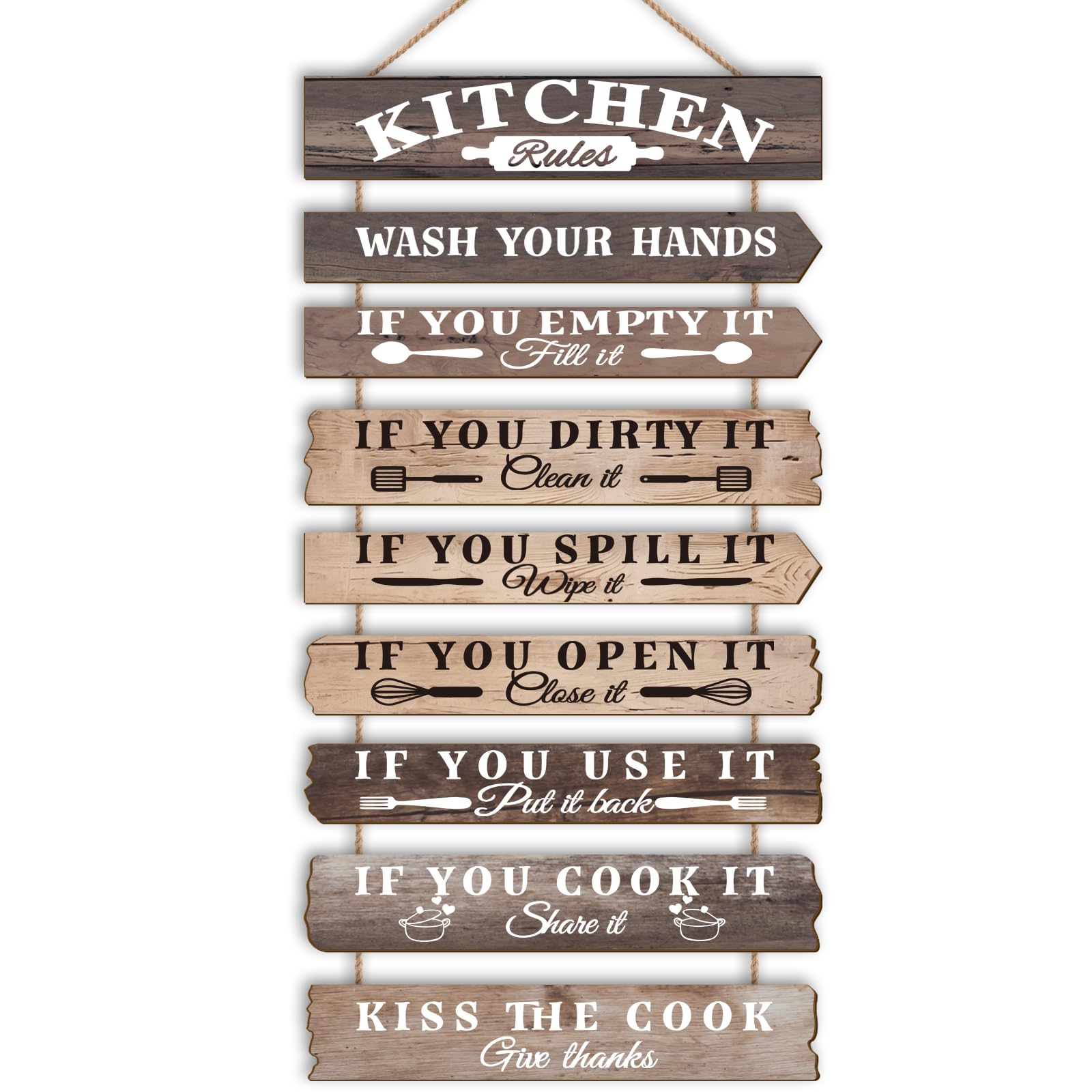 PEKCARGO Funny Kitchen Rules Wooden Sign