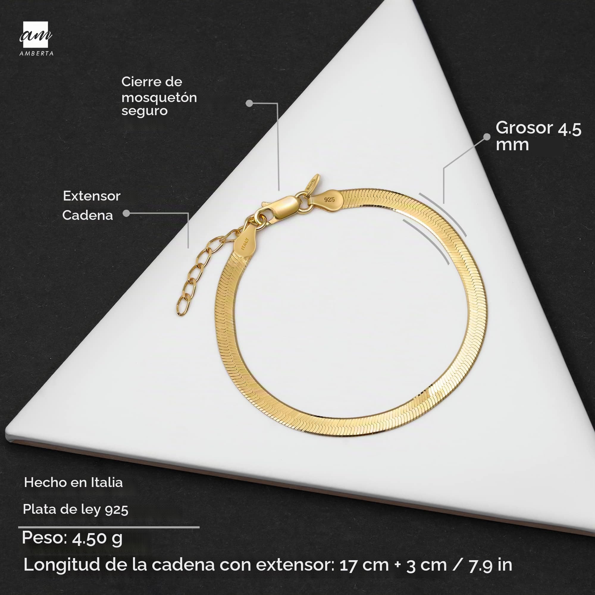 Amberta Pulsera Plana de Serpiente para Mujer en Plata de Ley 925