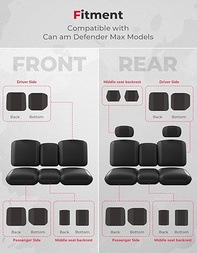 Miniatura 5 de KEMIMOTO Fundas de asiento UTV negras, repelentes impermeables compatibles con Can Am Defender Max HD8 HD10 HD9 fundas de asiento delanteras de dos