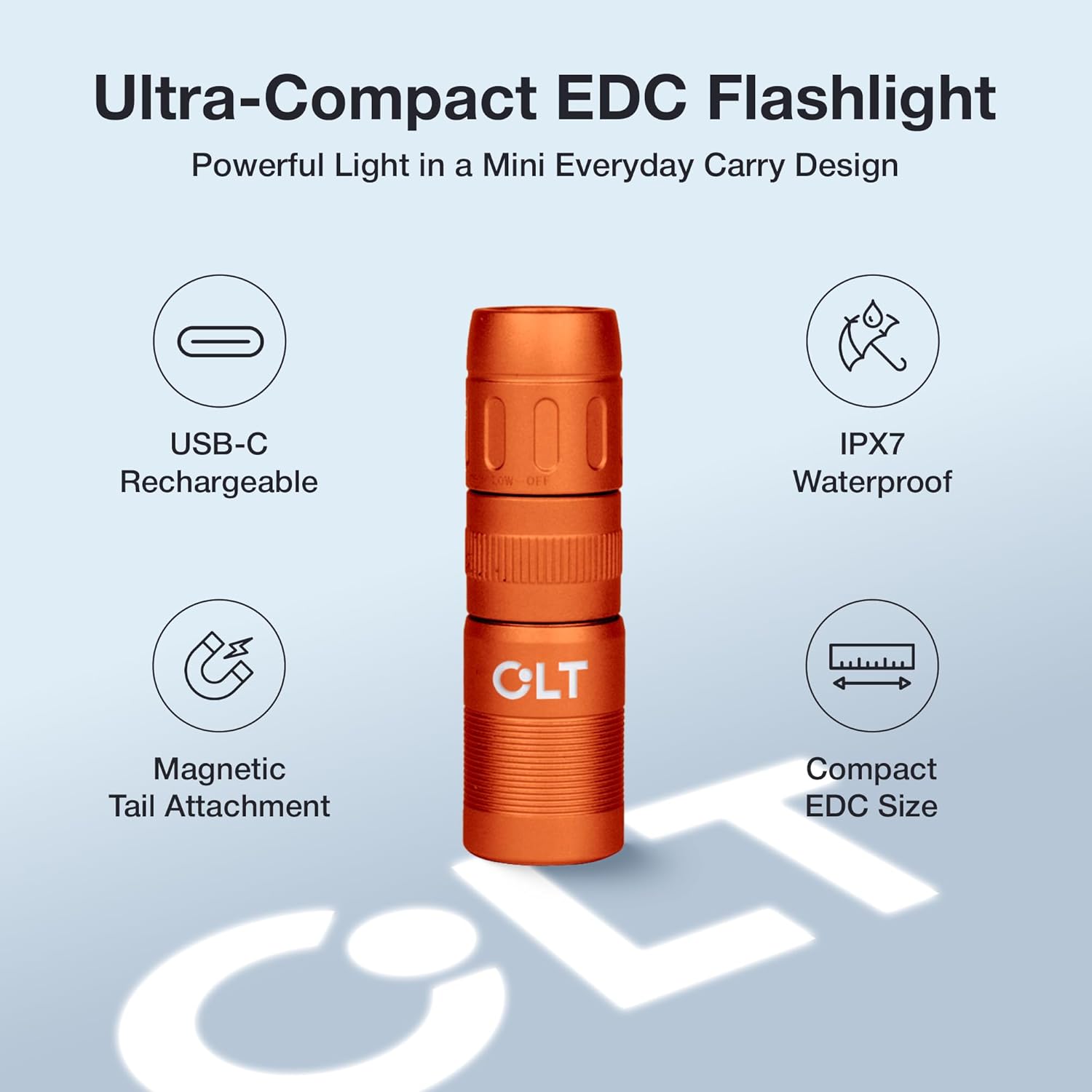 CLT Mini EDC Rechargeable Flashlight Magnetic Keychain, Snap on/off, 105 Lumen, Portable and Compact LED Keychain Flashlights - Durable Built-in Battery Ideal for Everyday Carry (Orange)