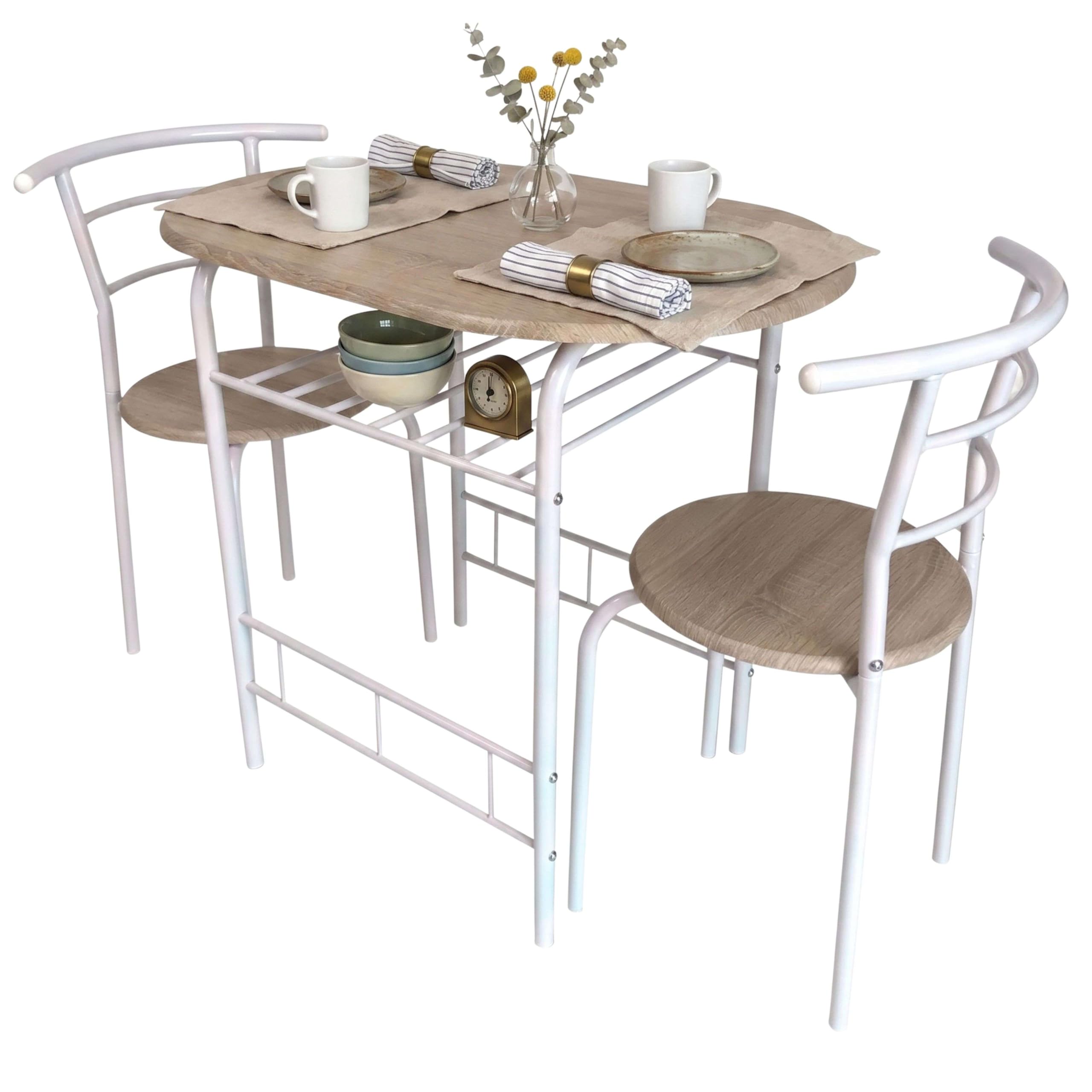 Miroytengo Juego de Mesa y 2 Sillas Cocina Butterfly Fija, Mesa Fija, Melamina Color Blanco y Roble Sonoma