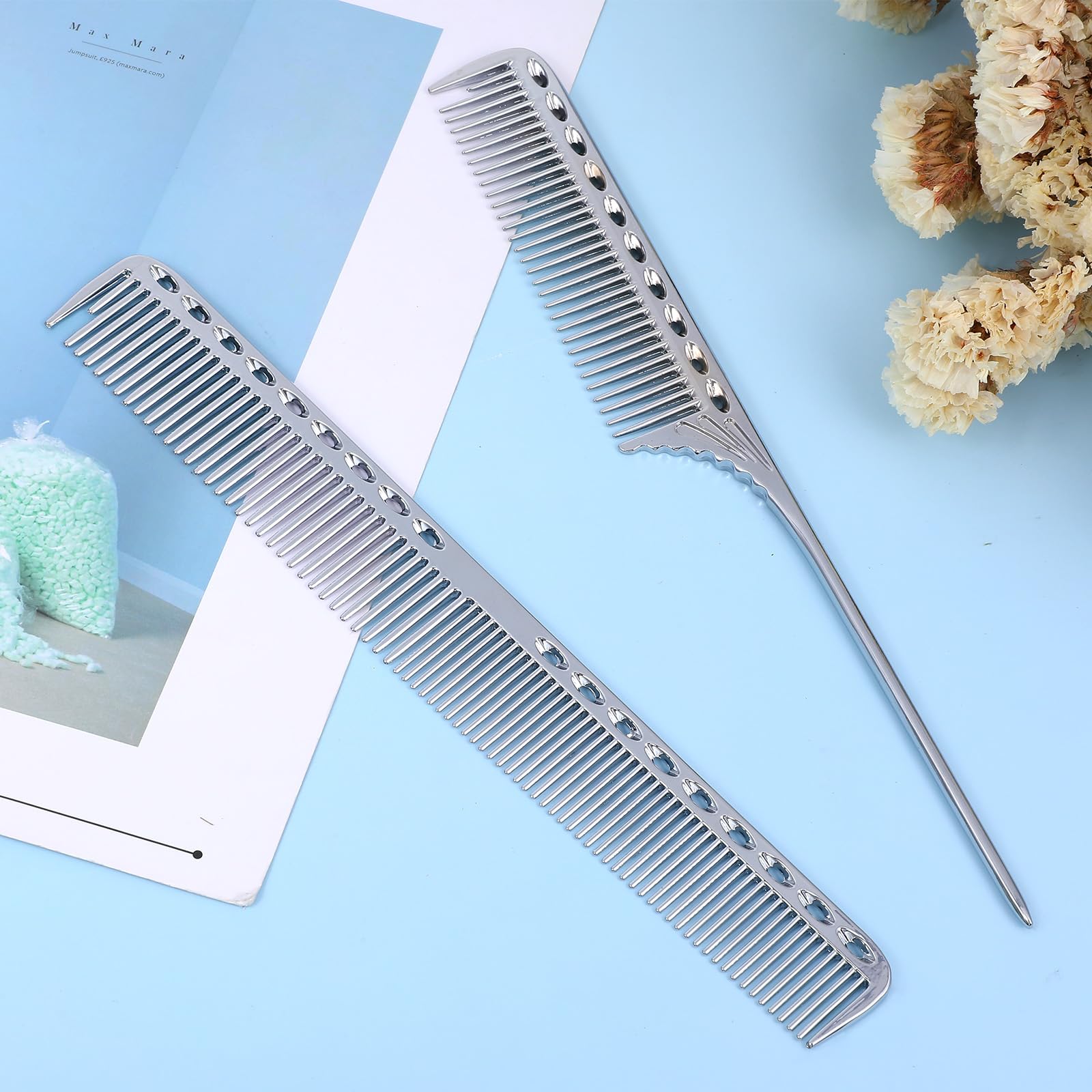 2 PCS Metal Comb for Men Space Aluminum Stainless Steel Fine Tooth Comb - Image 2