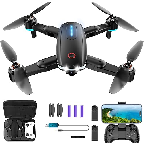 Drone with Camera, 1080P HD FPV Foldable Drone with Brushless Motor Optical Flow, One Key Take Off/Land, 360° Flip, Waypoint Fly, Gesture Selfie, 2 Batteries, Mini Drones for Kids 14+