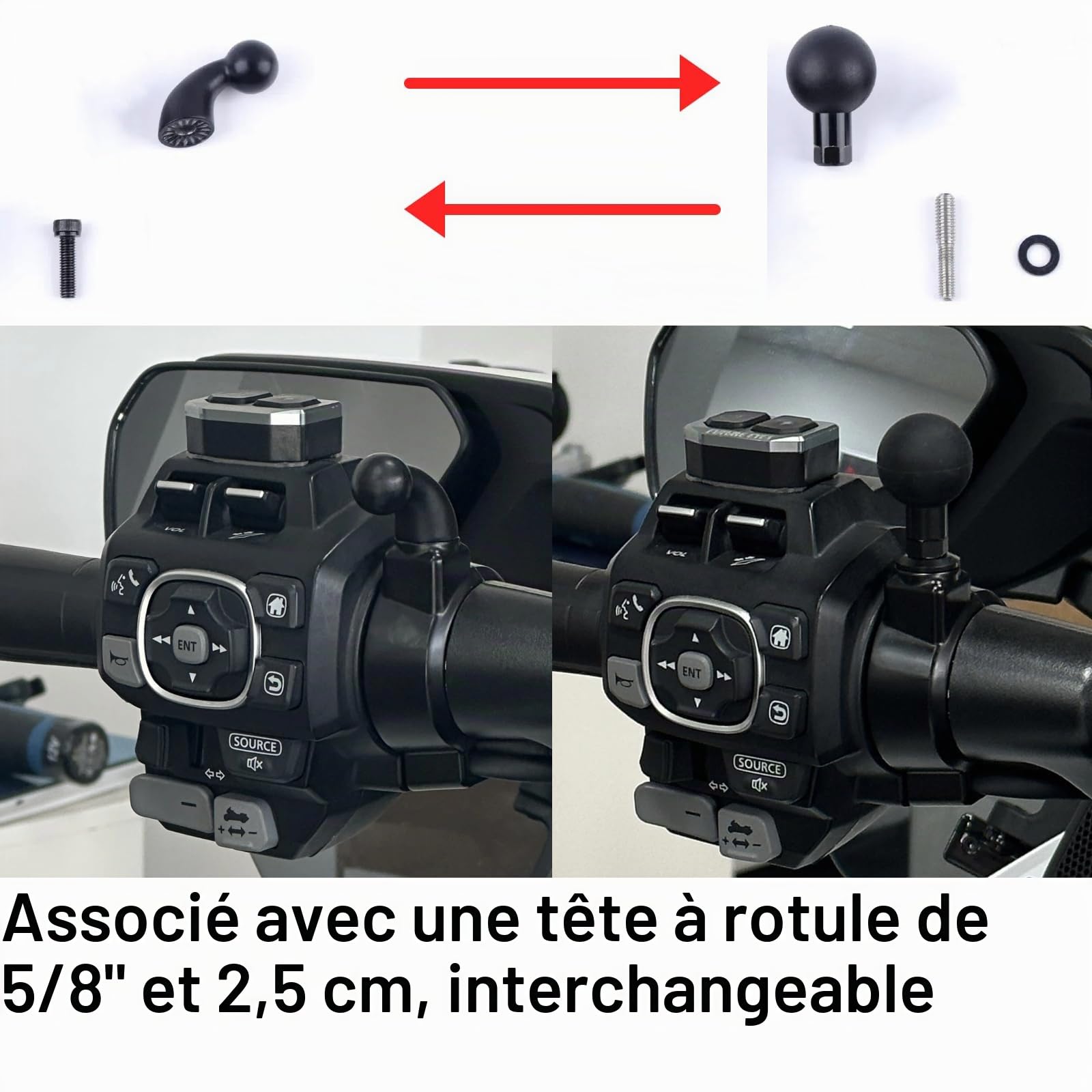PANICAL Support gauche de téléphone portable pour GPS de navigation - Porte-gobelet pour moto Honda Goldwing GL1800 F6B DCT DOT 2018-2025 - Tête sphérique en TPU de 17 mm - Universel - 25 mm (support