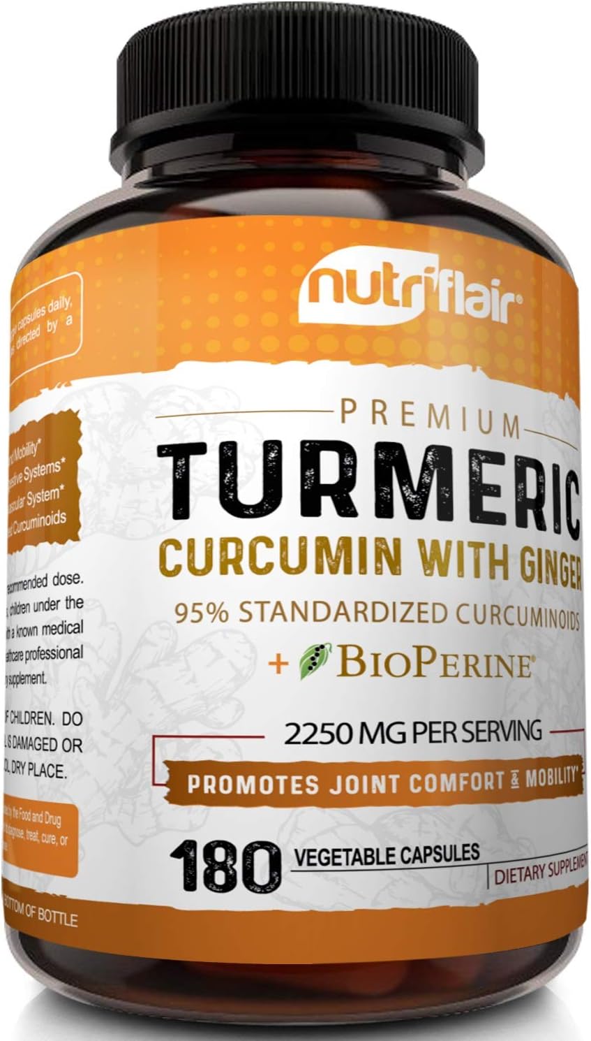 Turmeric Curcumin with Ginger & BioPerine Black Pepper Supplement: Anti-Inflammatory, Antioxidant, Anti Aging, 100% Natural, Non-GMO, Vegan Best Maximum Potency, No Side Effects (180 Capsules) : Health & Household