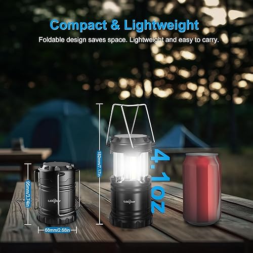 Miniatura 2 de Linterna LED para campamento, luces a pilas, brillo ajustable para campamento, cortes de energía, emergencias, linternas plegables al aire libre,
