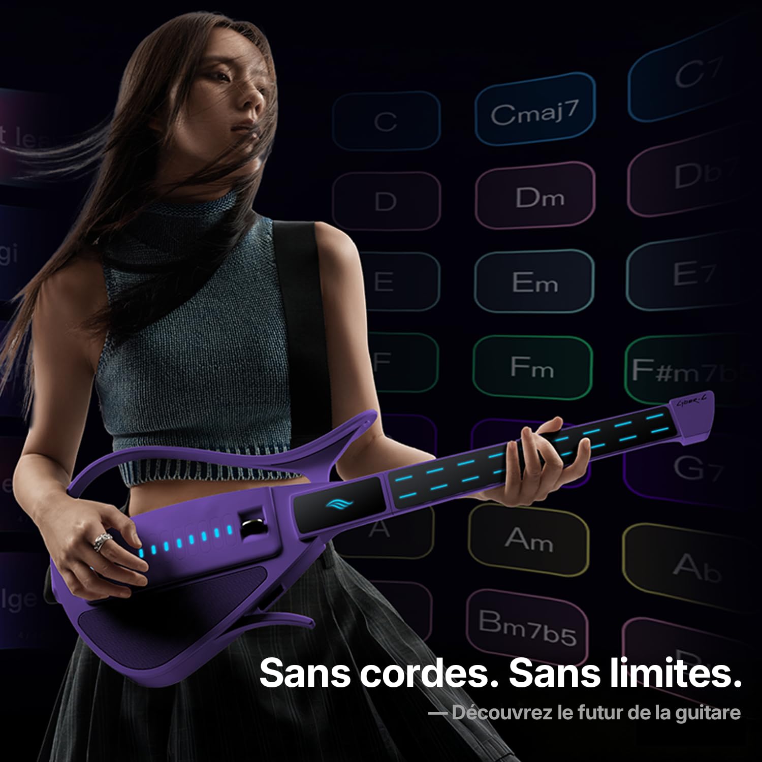 Enya CYBER-G Guitare-Smart Sans Cordes – Innovante Travel Guitar portable & Silent E-Guitar avec touches LED, Drum & Bass, centaines de sons, haut-parleur intégré pour apprentissage rapide