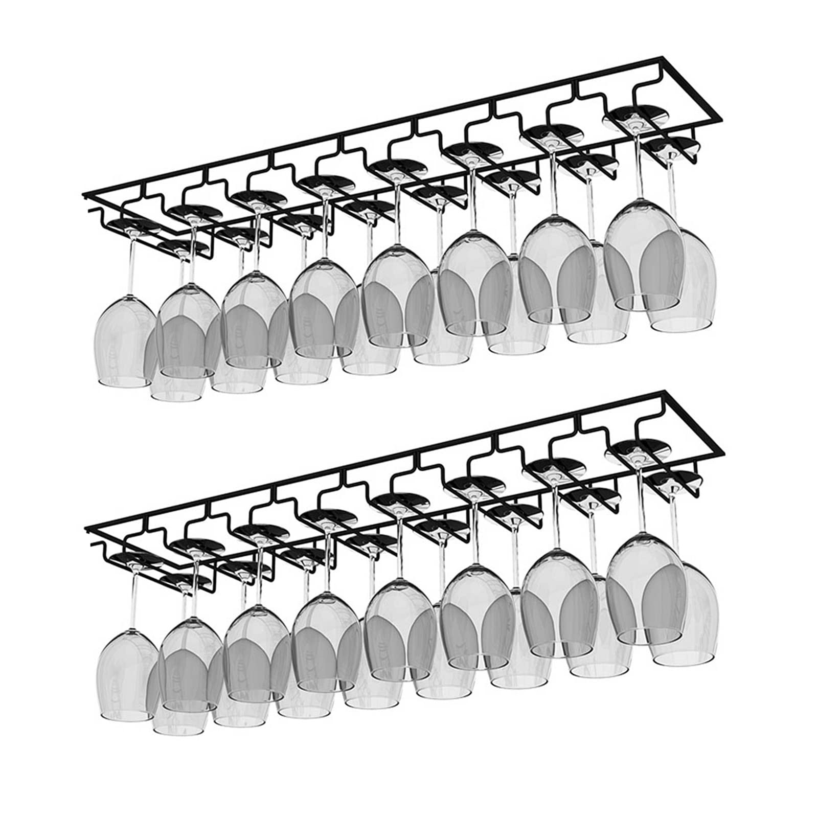 AcornFort W-606 2 Packs 8 Ranuras 16 Vasos Metal Negro Bajo Armario Colgador Vino Champán Copas Copas Copas Portavasos